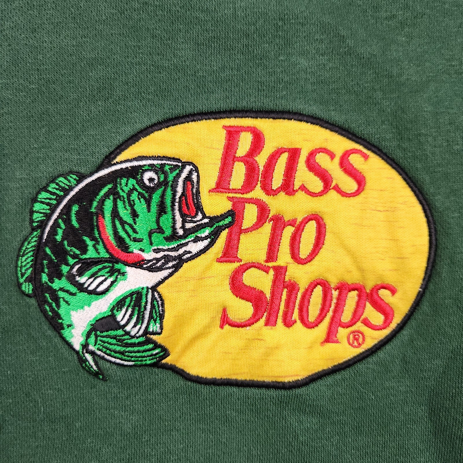 Bass Pro Shops Sweatshirt Mens Small Green Crewneck Pullover Logo Cotton Blend