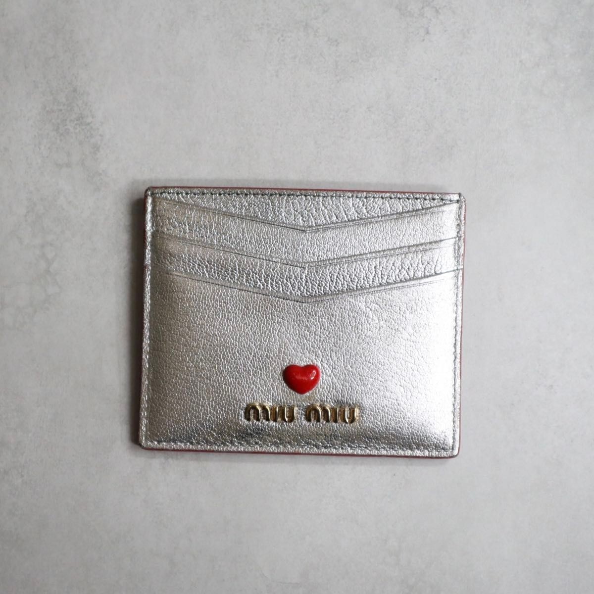 miu miu MADRAS LOVE Card Holder Silver Leather 5MC002