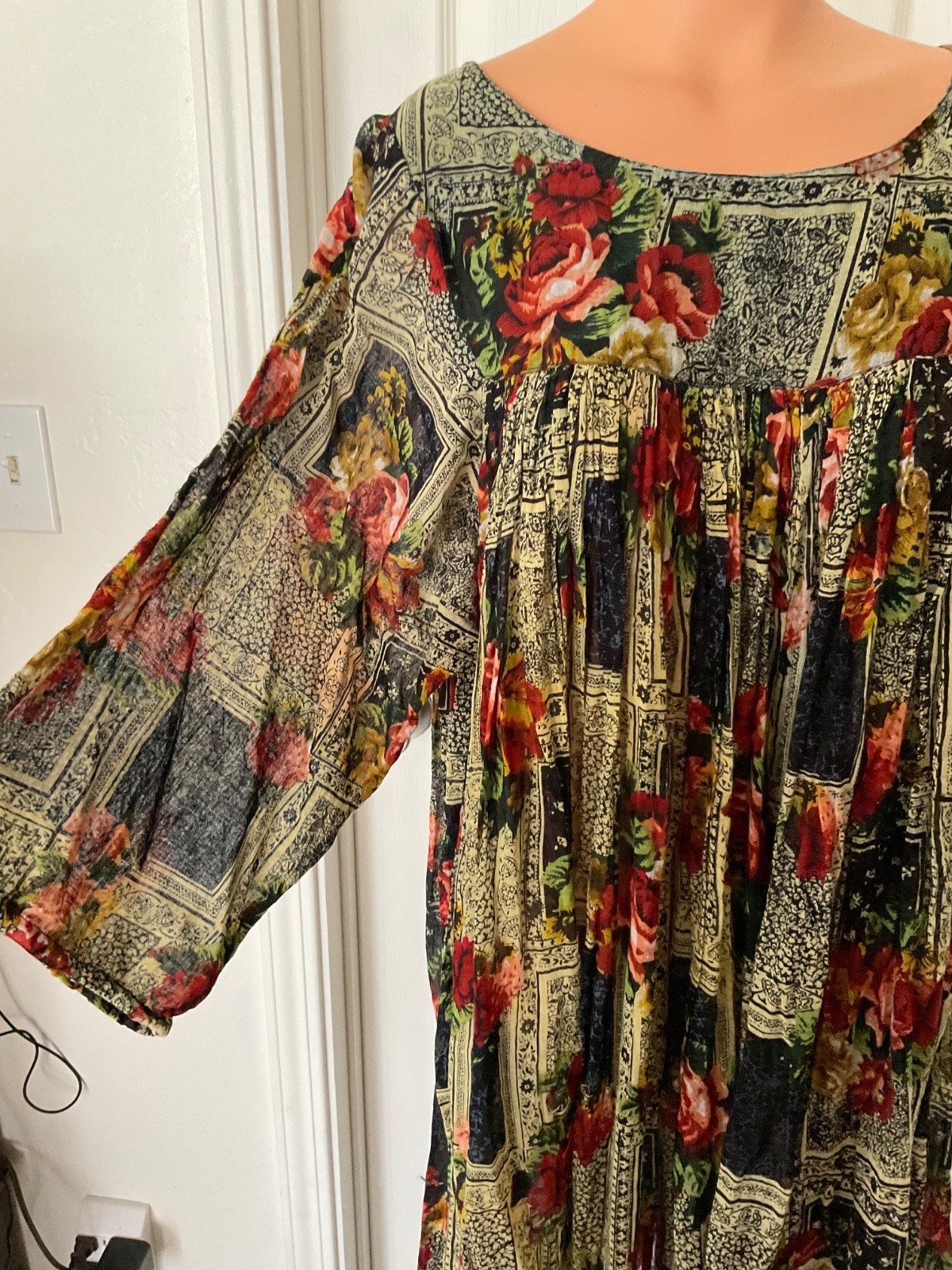 Patchouli from Nature 100% Cotton Batik Style Maxi Dress 1990s India Size Large