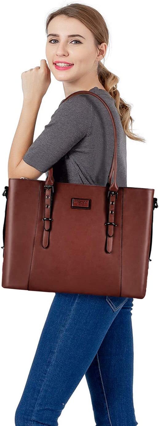 PU Leather Laptop Tote Bag 13.3 15 16 17 17.3 inch for Women Messenger Handbag