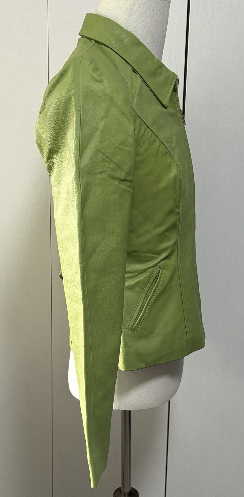 Edge Italian Genuine Leather Jacket Coat Green Large Tailored Italy Fashion New