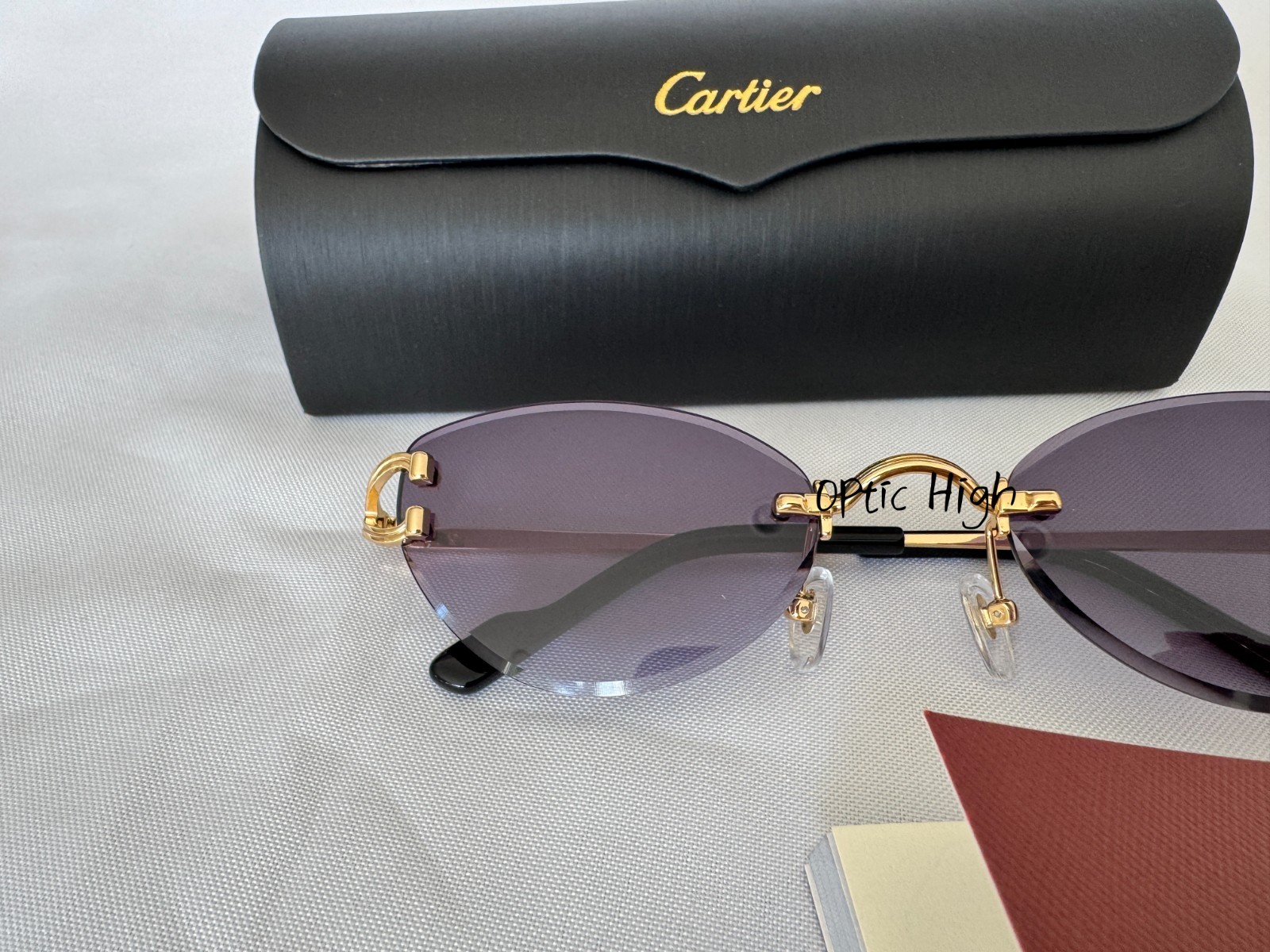 Cartier CT0487S Big C Frameless BLACK Lens Gold Frame
