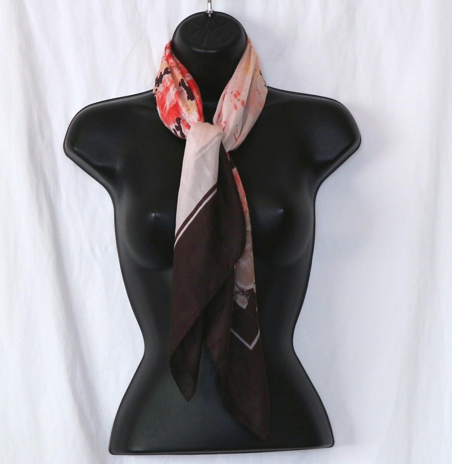 UNBRANDED Brown Border Floral Print Silk Scarf 32 X 32 EXC