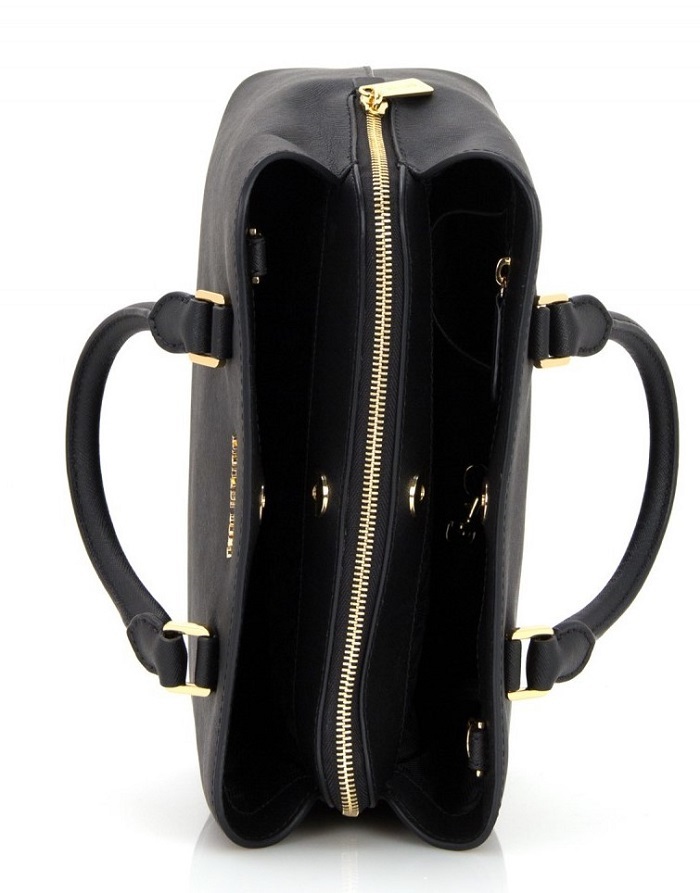 New Michael Kors Savannah Medium Saffiano Leather Satchel BLACK tote black gold