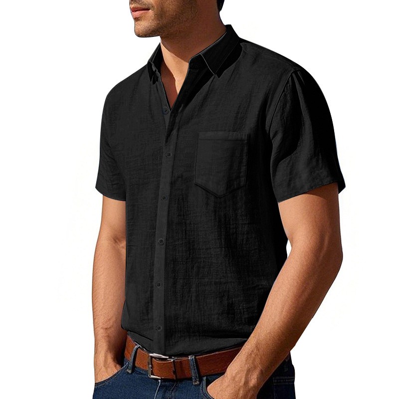 New Solid Color Linen Short Sleeve Casual Shirt