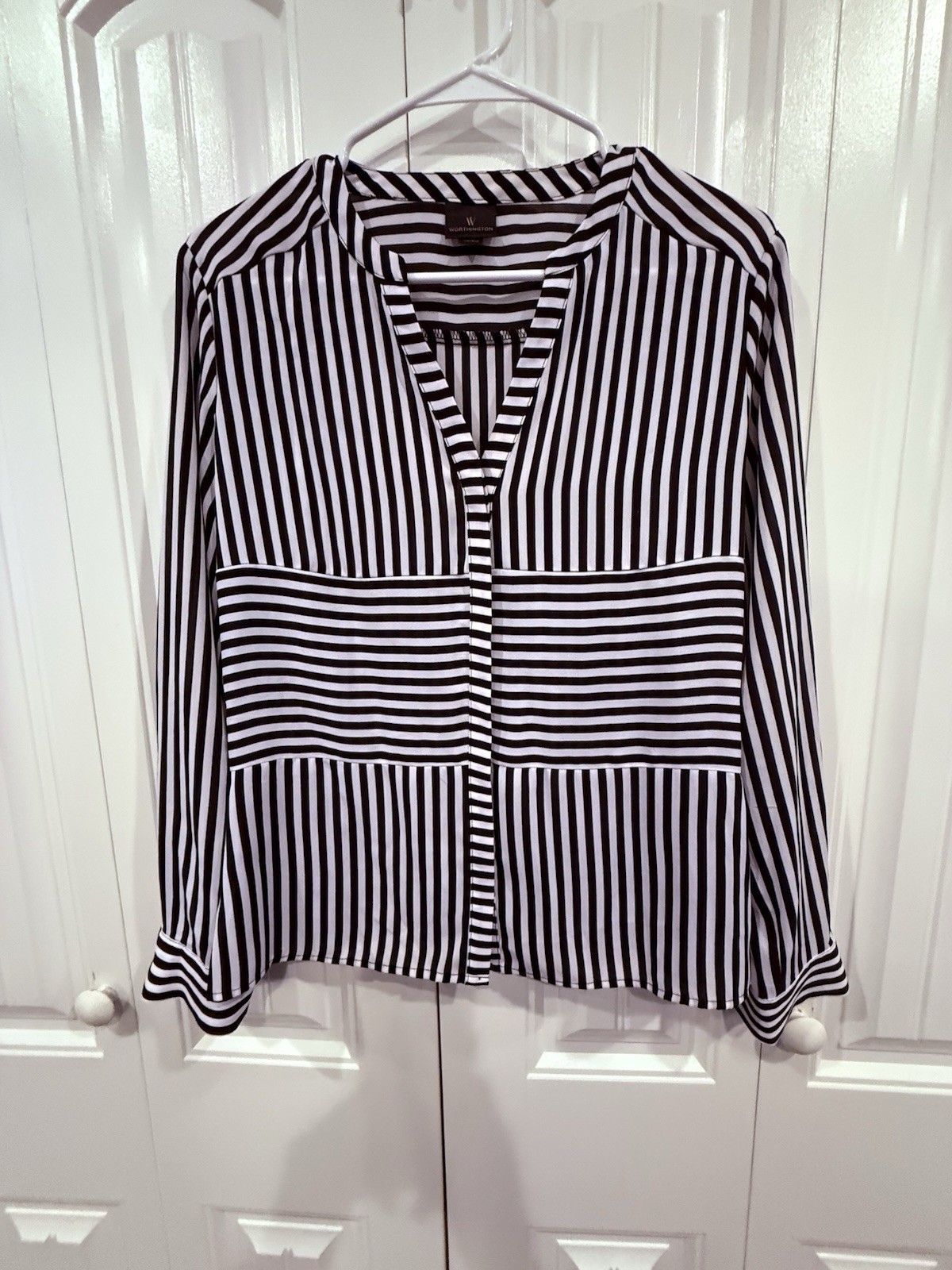 Worthington Black and White Striped Button-Down Blouse Size XS