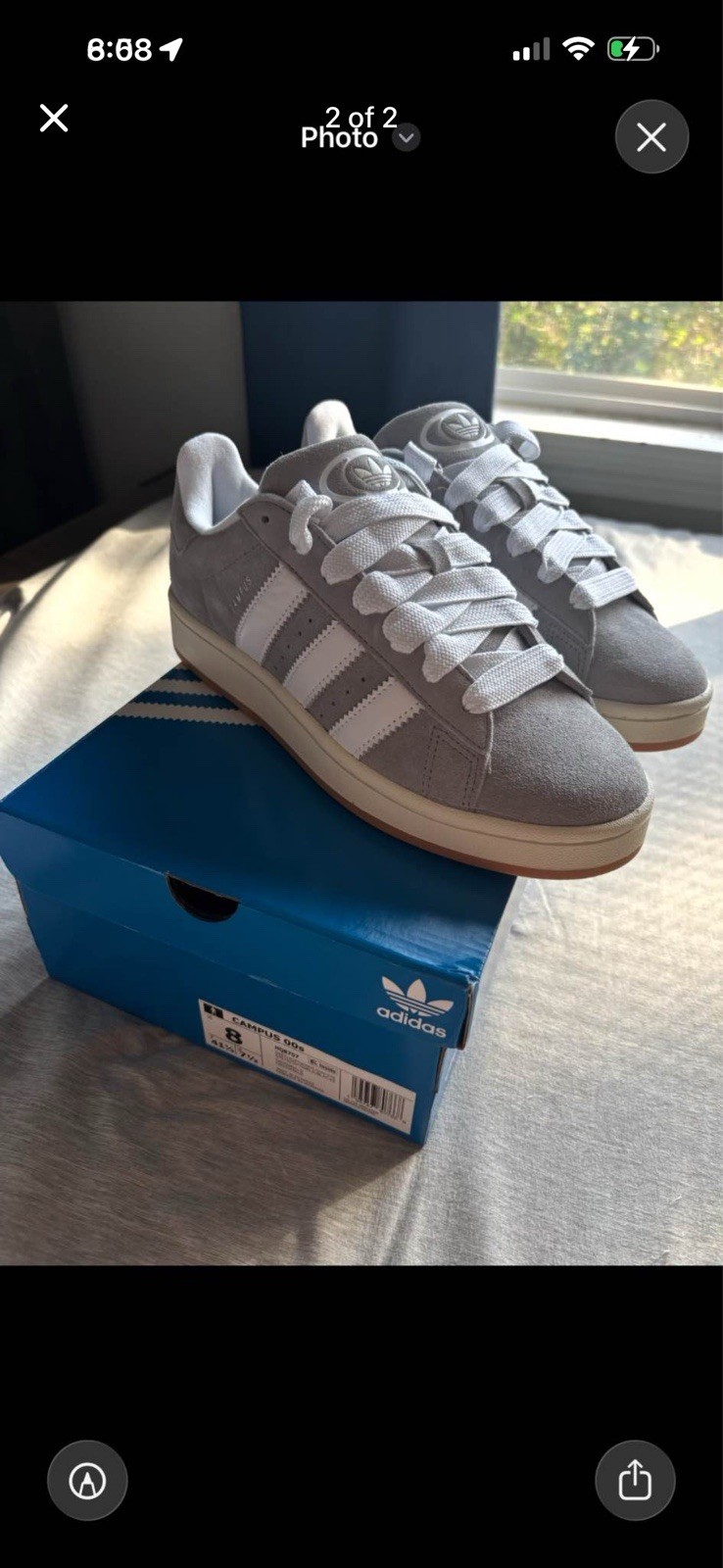 adidas Campus 00s Gray/White Low Top Lace-Up Suede Sneakers New w/ Box