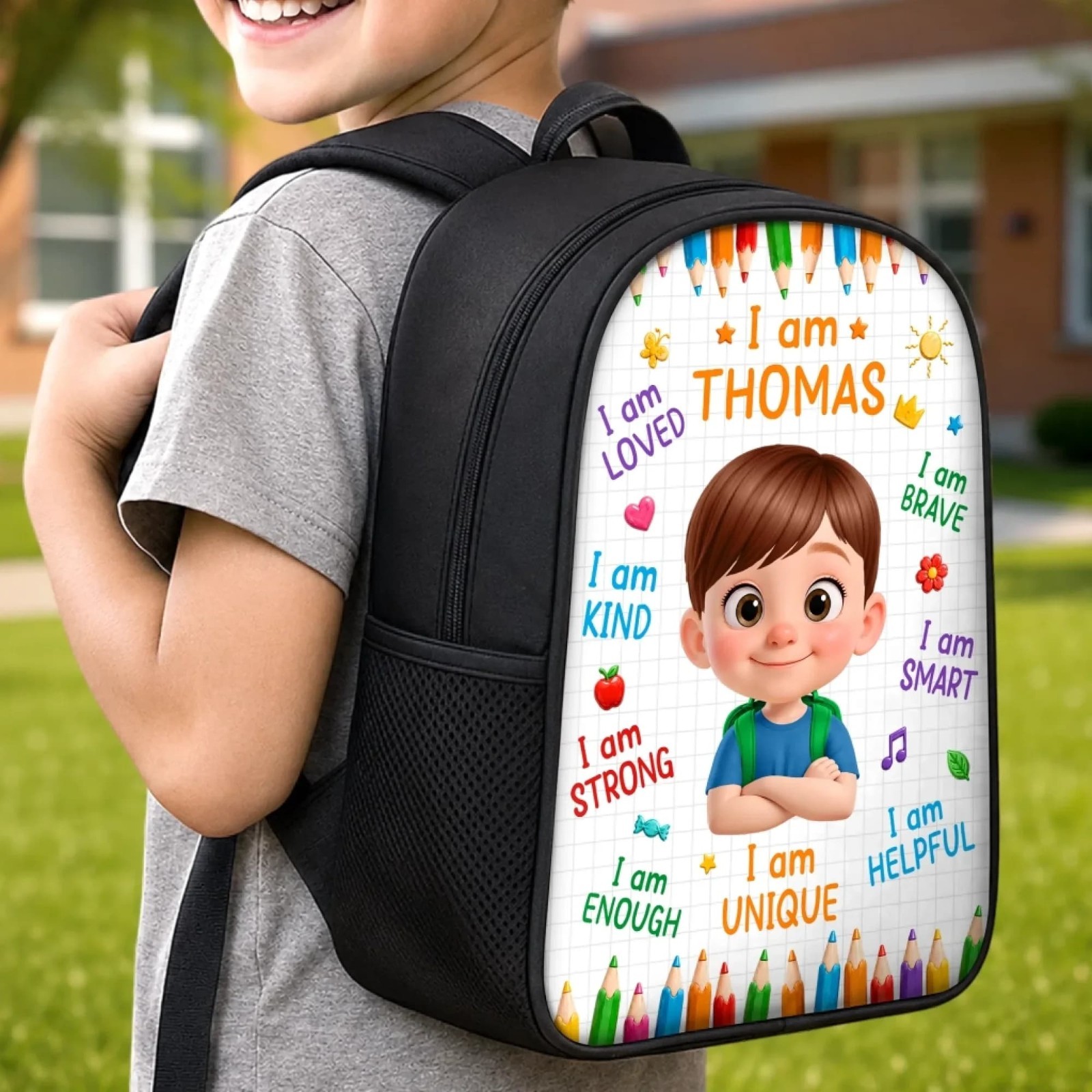 Custom Photo Kids Backpack, Personalized Affirmation School Bag, Back to School