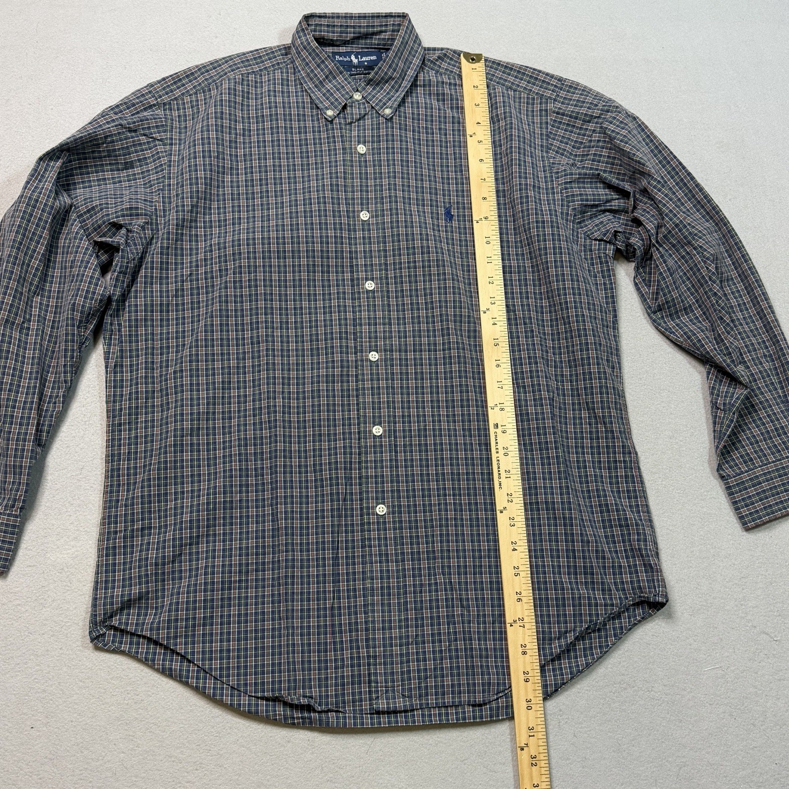 Ralph Lauren Men’s Slim Fit Button Down Plaid Checkered Shirt Grey M Medium