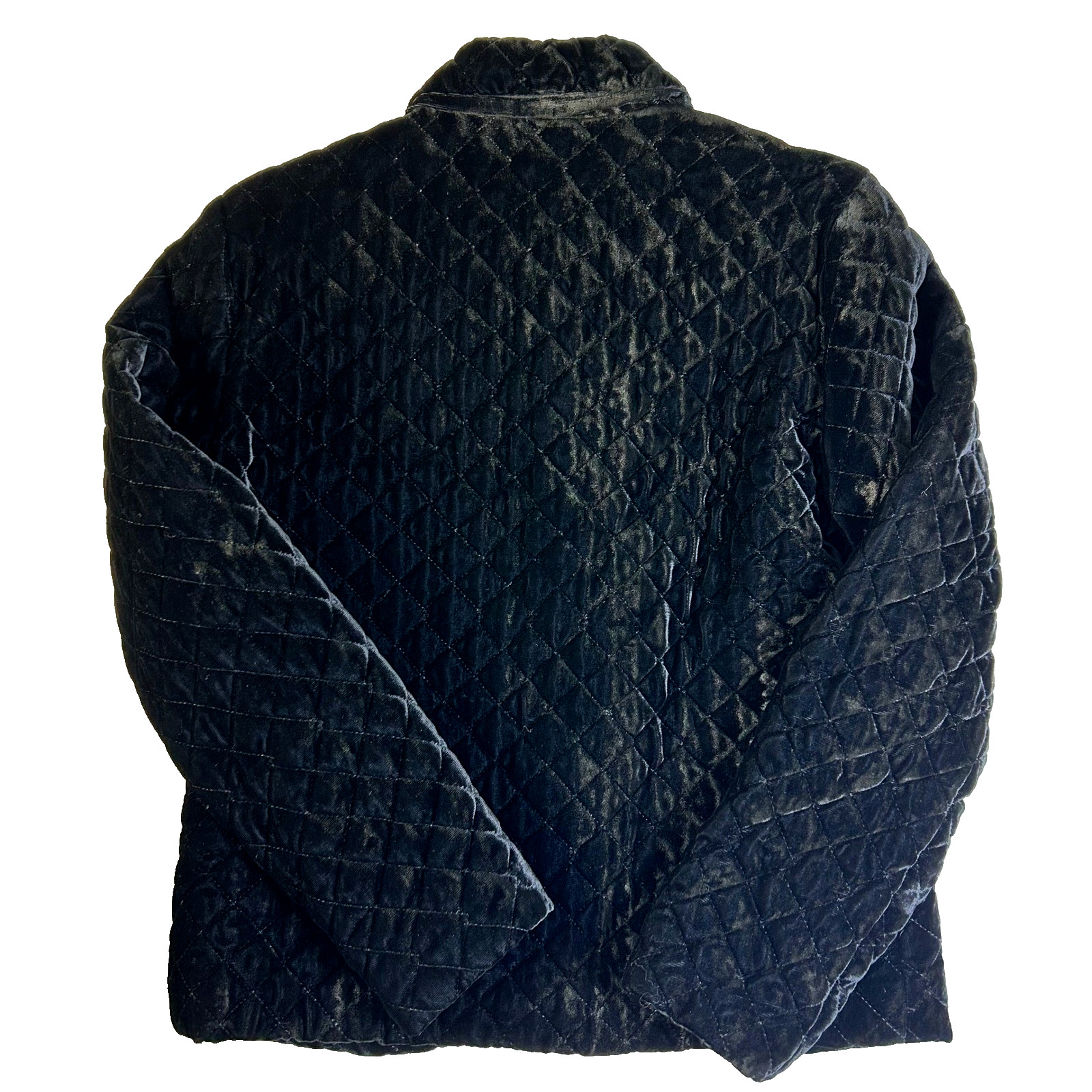 Black Velvet Quilted Blazer Jacket Button Front Collar Womens Dressy Sz Medium