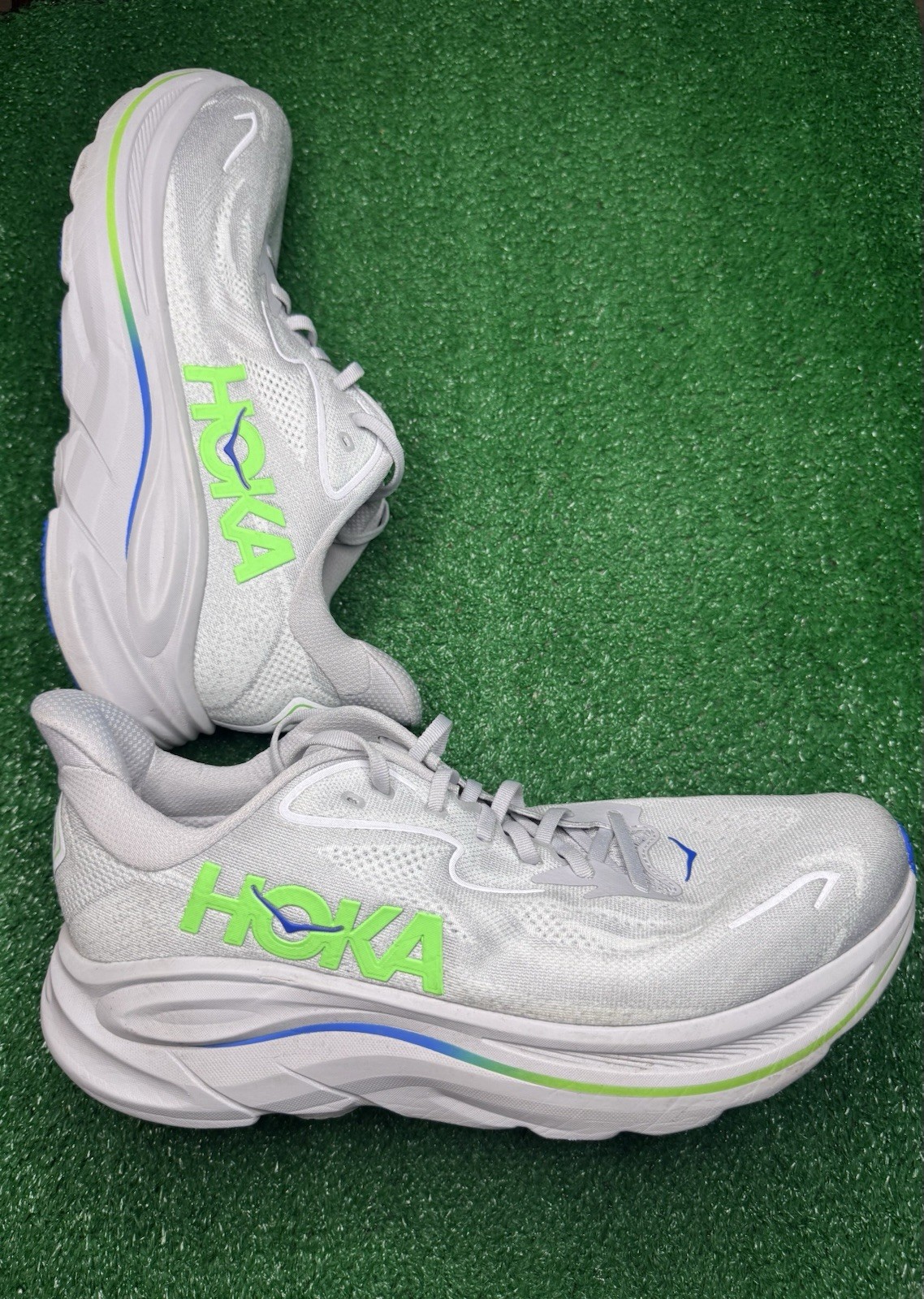 Hoka One Clifton 10 Men’s Size 13 D Med ‘Ash Grey / Neon Green’ Running Shoes