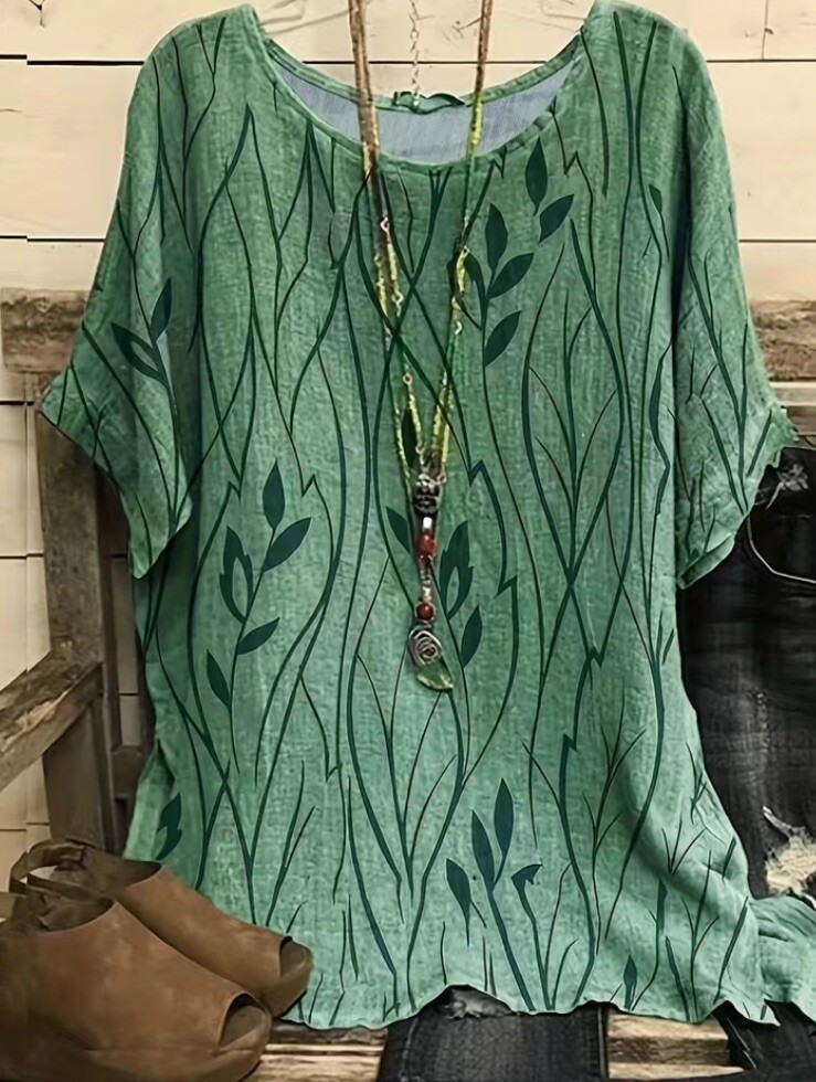 Plus Size 26 5x Green Leaves Loose Blouse- True To Size – Light Sweater Feel