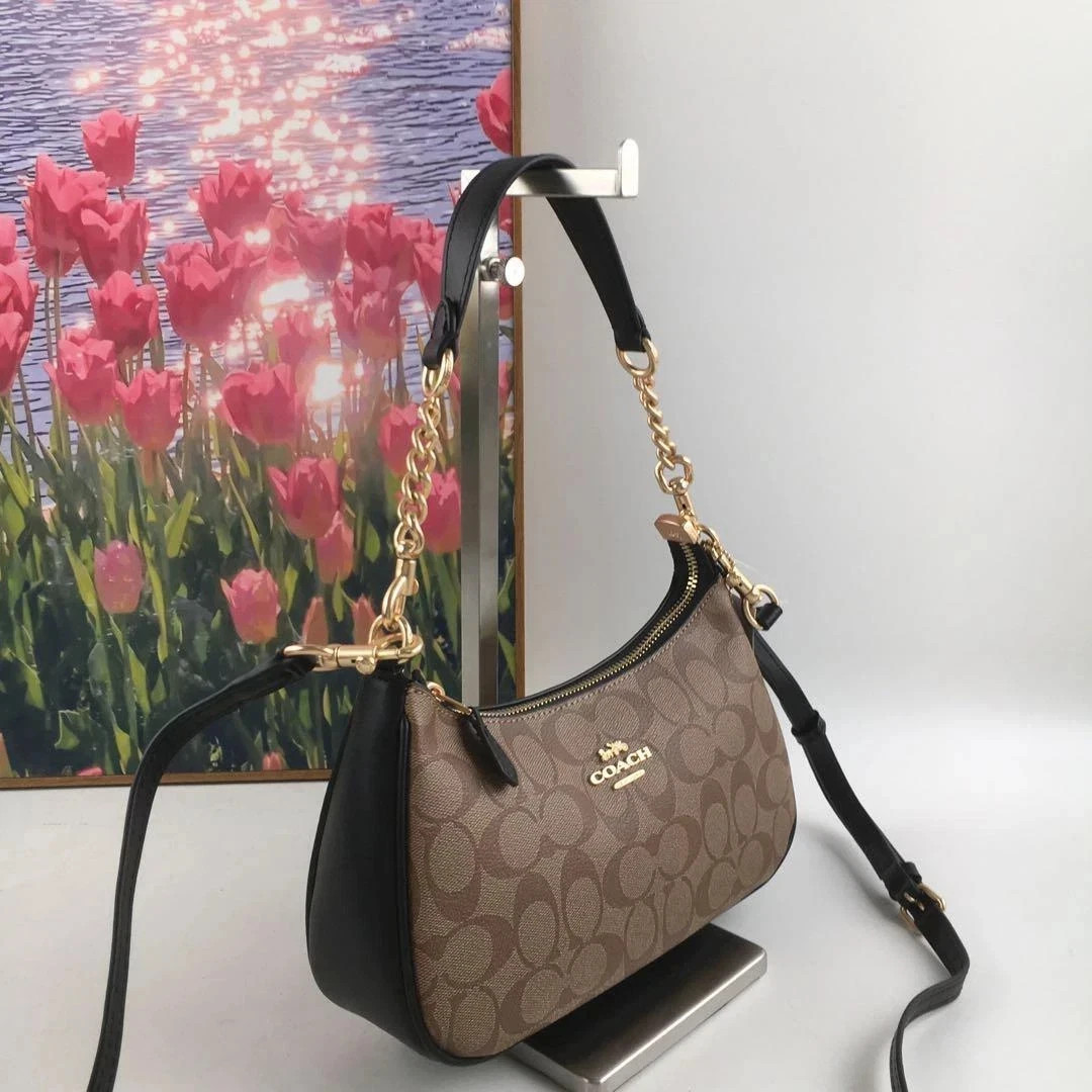 NWT COACH CA548 Teri Shoulder Bag In Signature Canvas Gold/Black Free Shipping