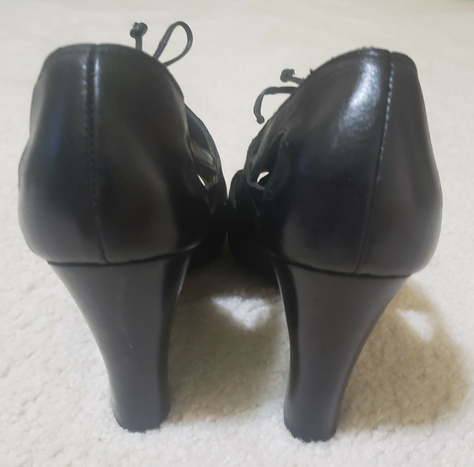 Jessica Bennett JNEO Peep Toe Wedge Lace Up Shoes Cut Out Black Size 8.5