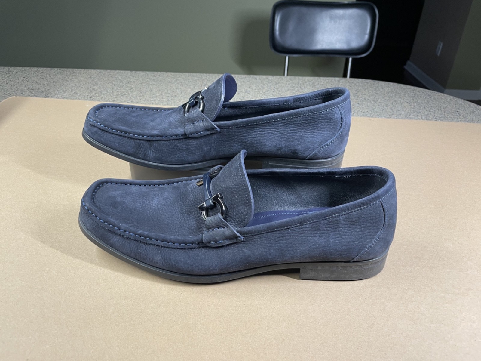 Salvatore Ferragamo Grandioso Double Gancio Bit Loafer Navy Suede Mens 11 EE