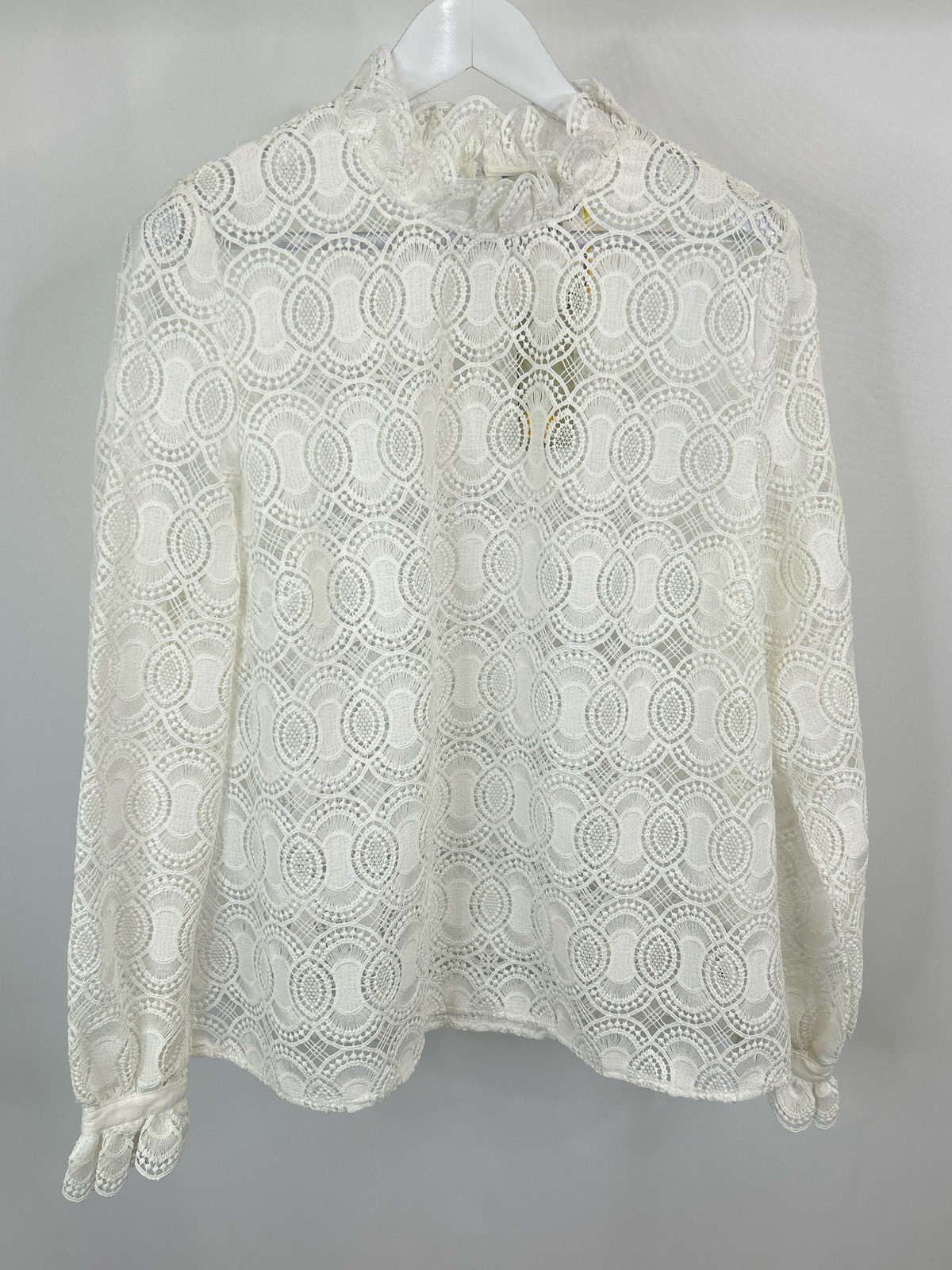 BODEN Lace Blouse NWT SZ 20/22 UK 22 White Women Top Sheer High Neck Cottagecore