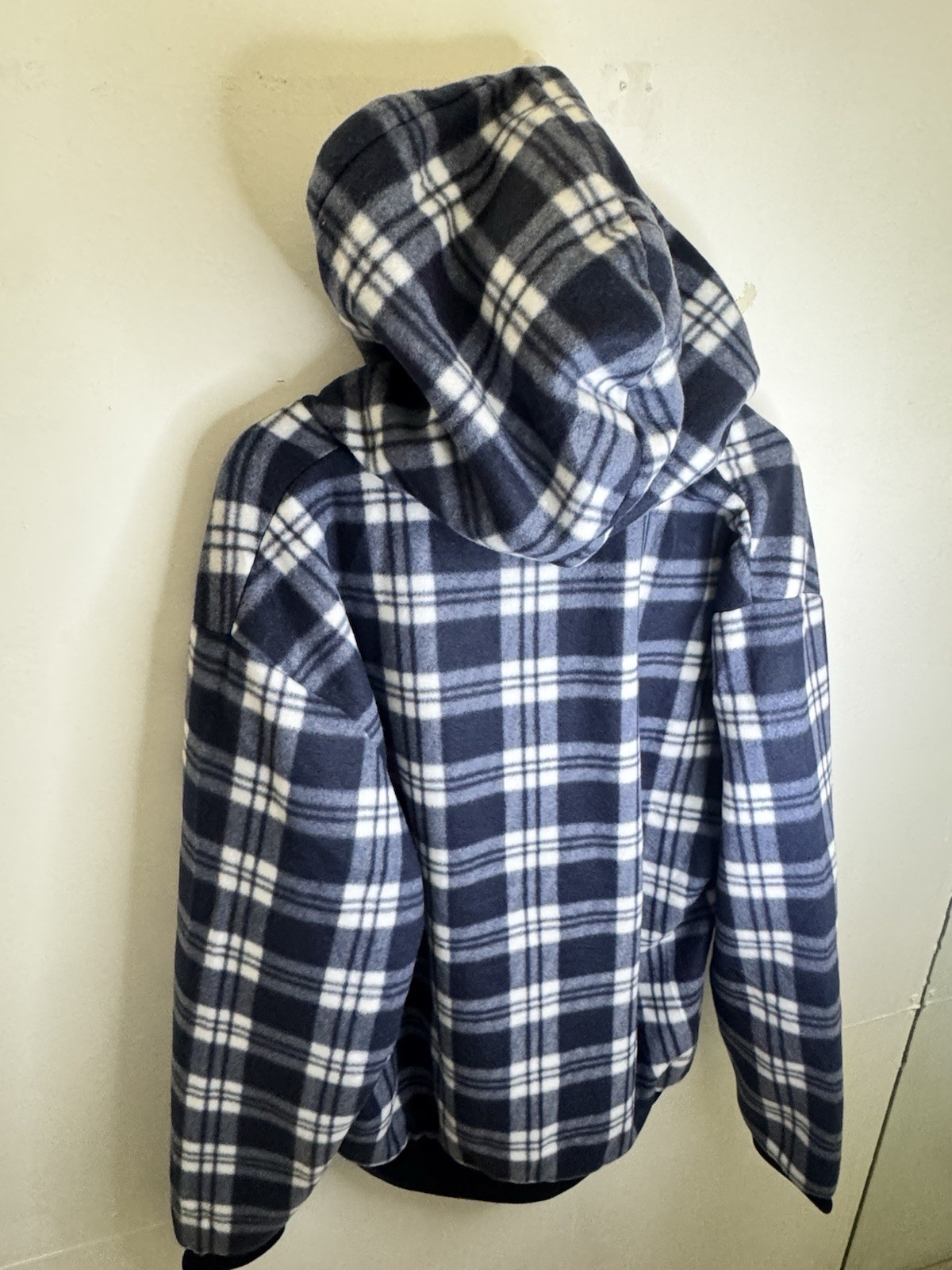 Leehanton Men’s Blue White Plaid Hooded Full Zip Lined Jacket Size L