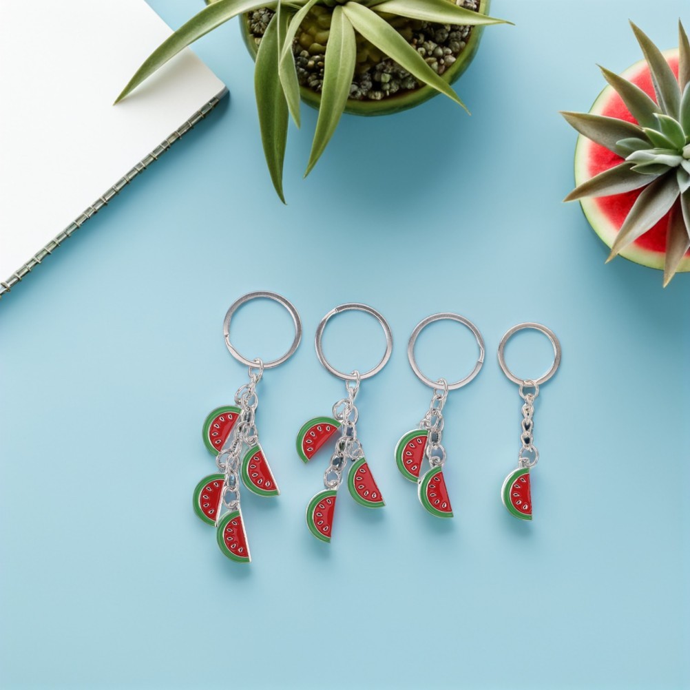 4Pcs Reusable Watermelon Slice Keychain Red Zinc Alloy Bag Charm Accessories