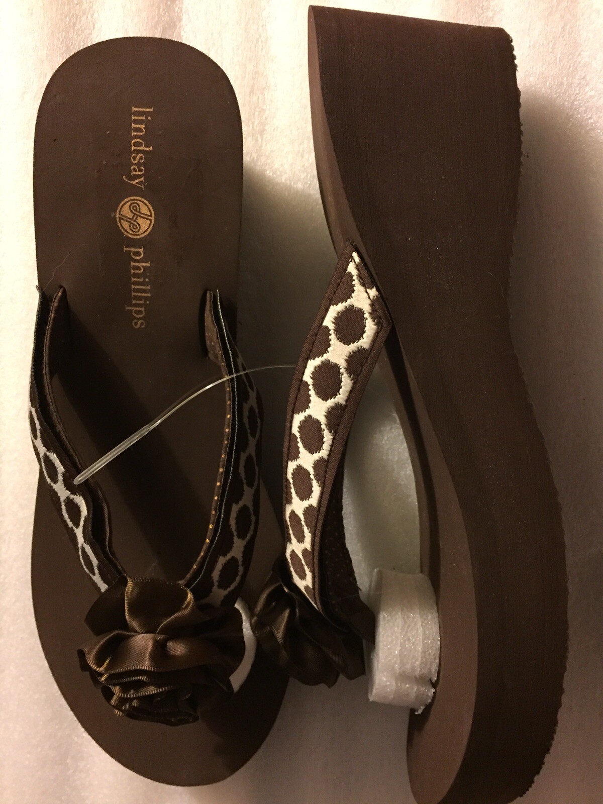 Lindsay Phillips Belle Brown Rosette SwitchFlops Classic Wedge Sandals NEW HTF