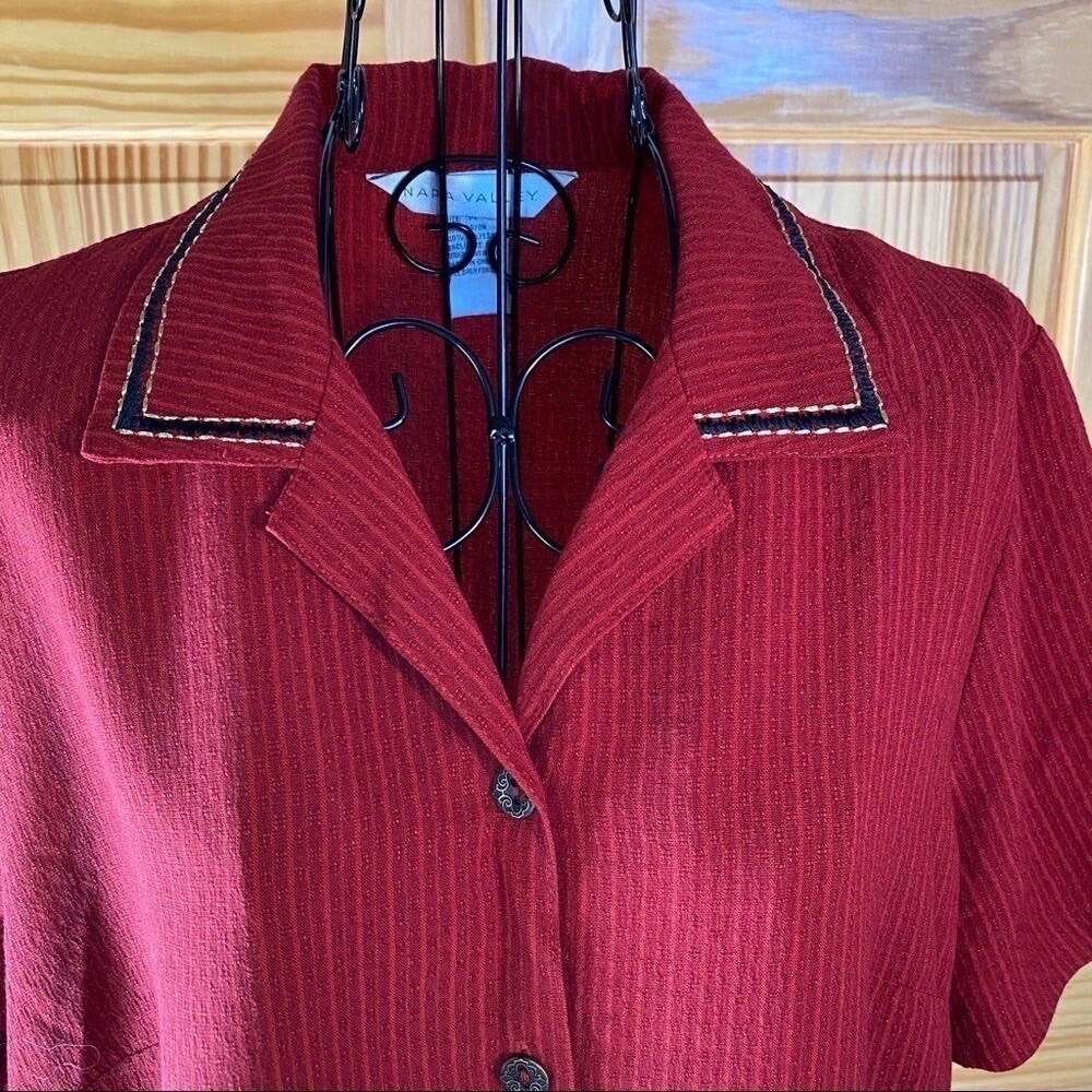 Napa Valley Vintage Top & Cropped Pants Embroidered Embellished Red & Black Med