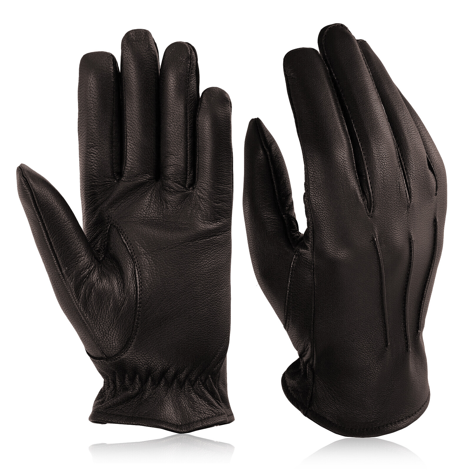 Men’s Leather Police Top Quality Soft Genuine Real Driving Gloves Unlined Black