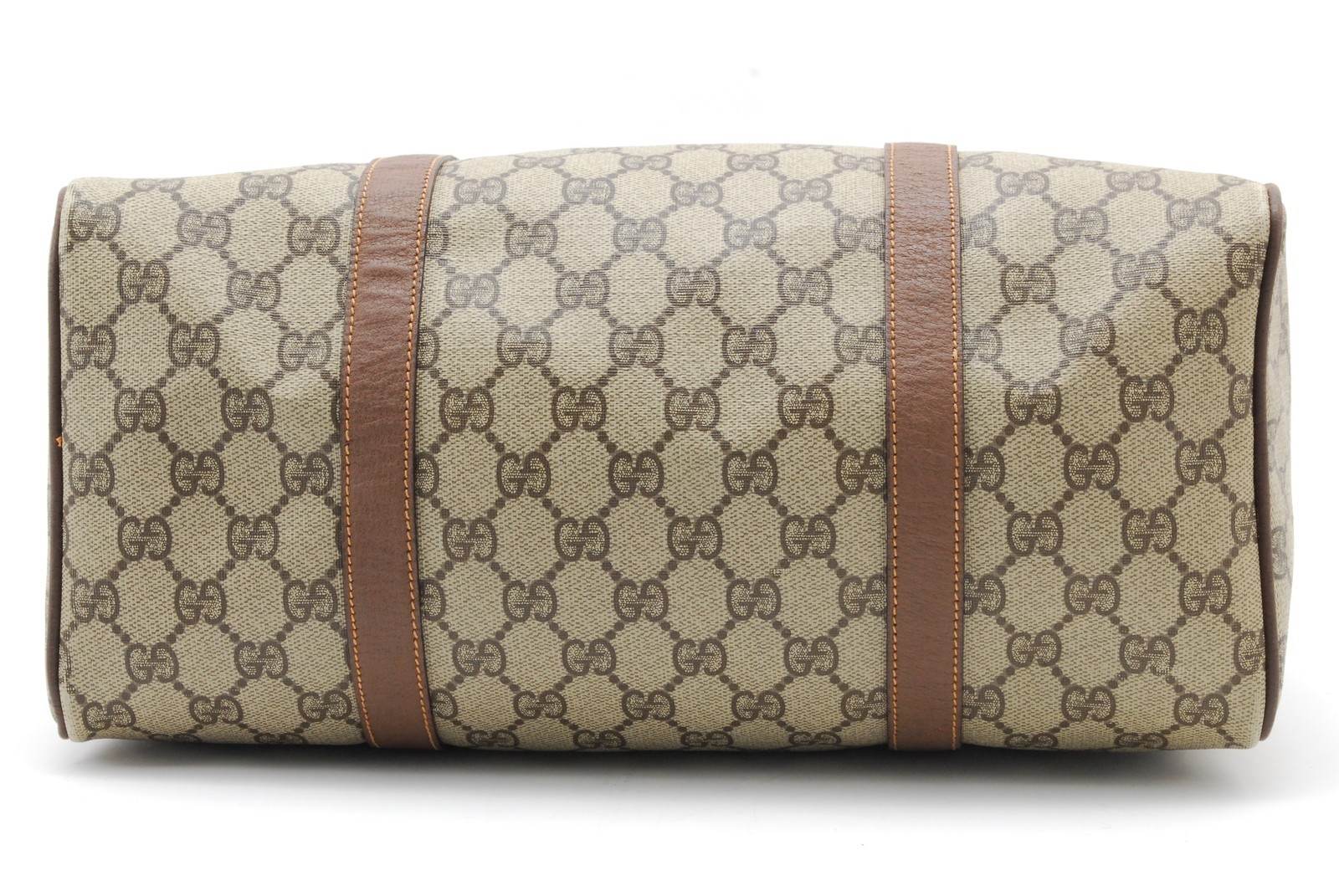 Gucci GG Supreme Canvas Leather Boston Bag Beige Brown