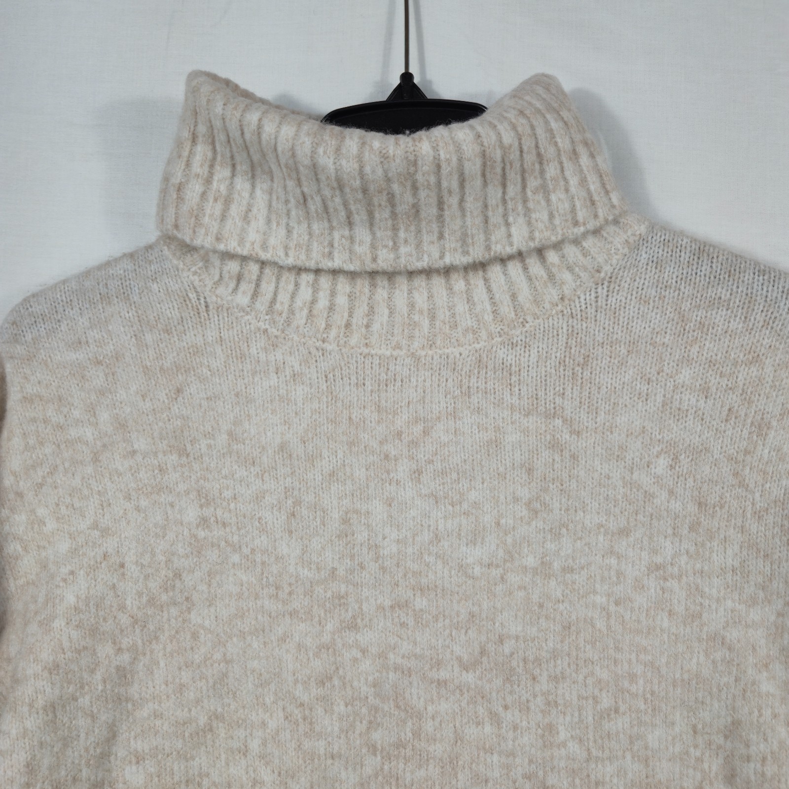 Z Supply Cropped Sweater Womens Beige Nylon Winter Wear Turtleneck Ribbed Trim
