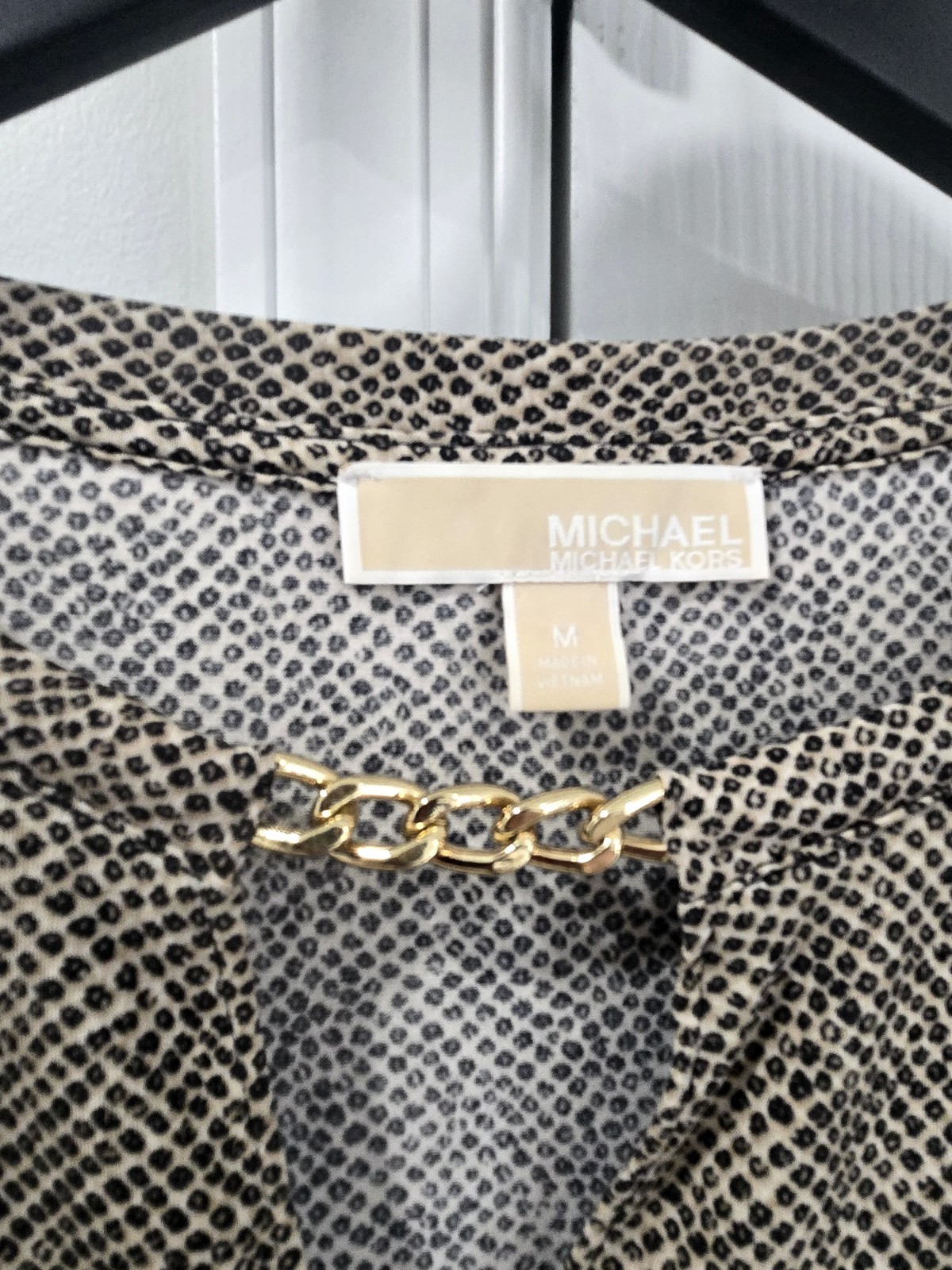 Michael Kors Gold Chain Slit Neck Animal Print Top Blouse Long sleeves Size M