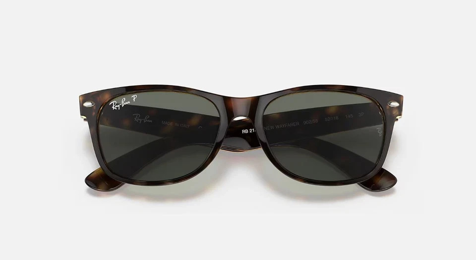 Ray-Ban New Wayfarer Tortoise / Green Polarized 55mm Sunglasses RB2132 902/58 55