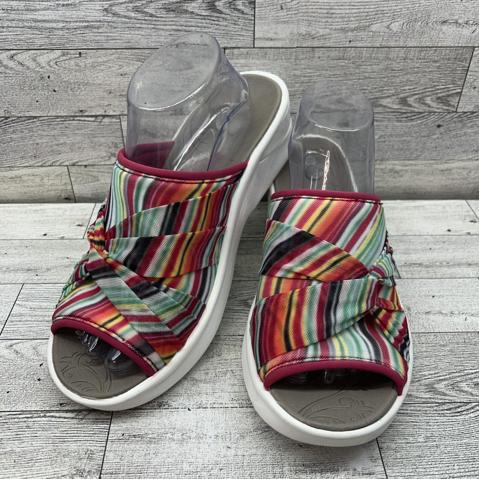 Bzees Smile II Washable Shoes Knotted Twist Stripe Wedge Slide On Sandal Size 10
