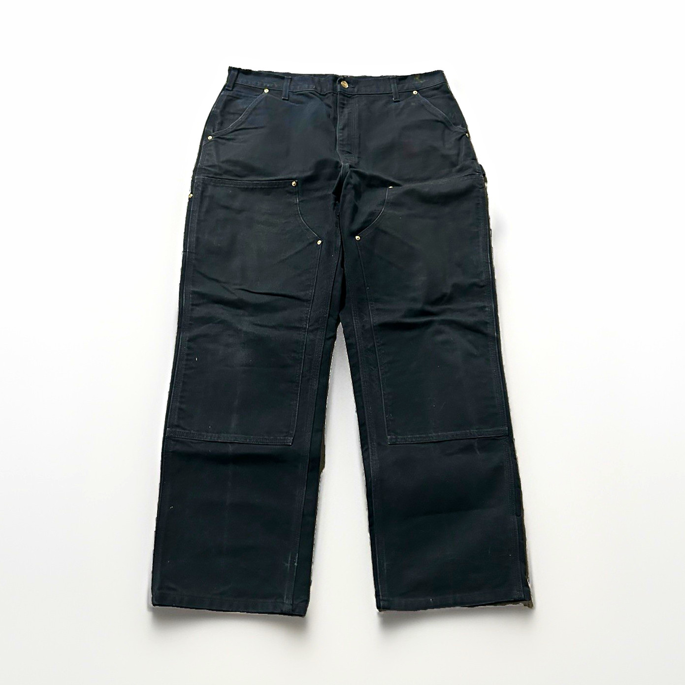 VintageCarhartt B01-BLK Men’s 38×30 Black Cotton Canvas Loose Fit Work Pants USA