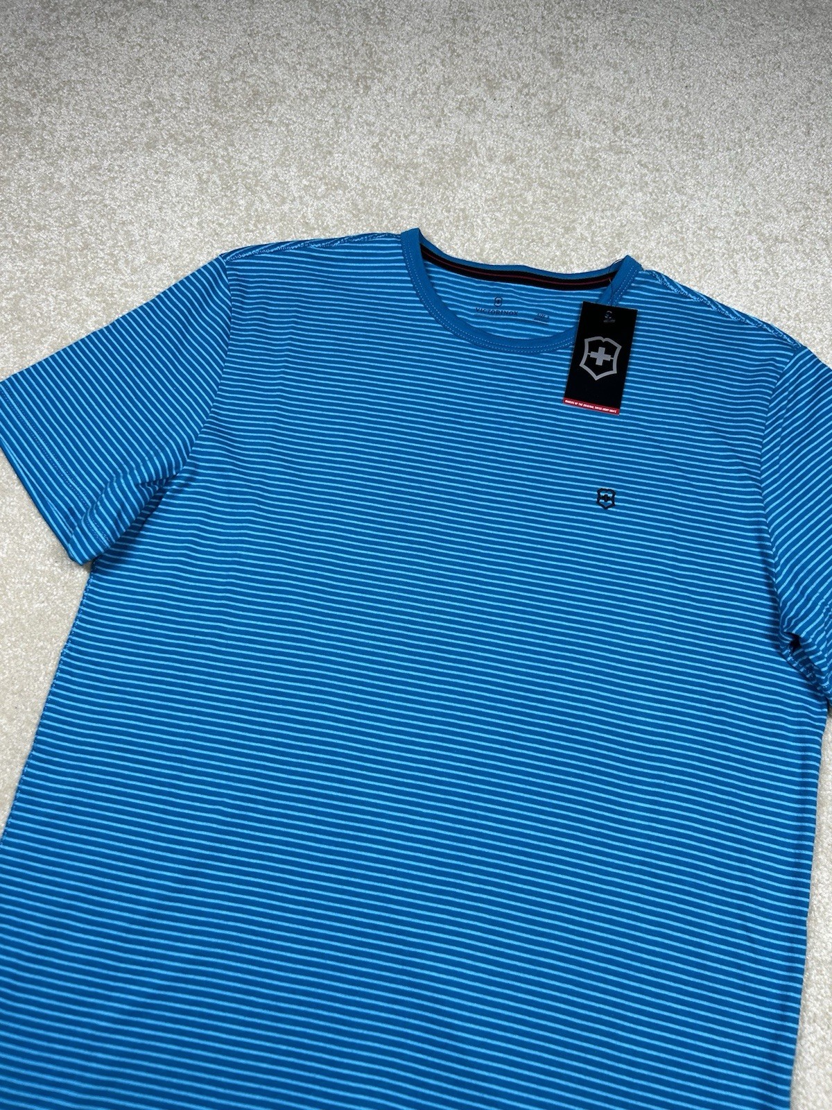 Victorinox Men’s Light Blue Striped Slim Fit Polo Shirt Small Short Sleeve NWT