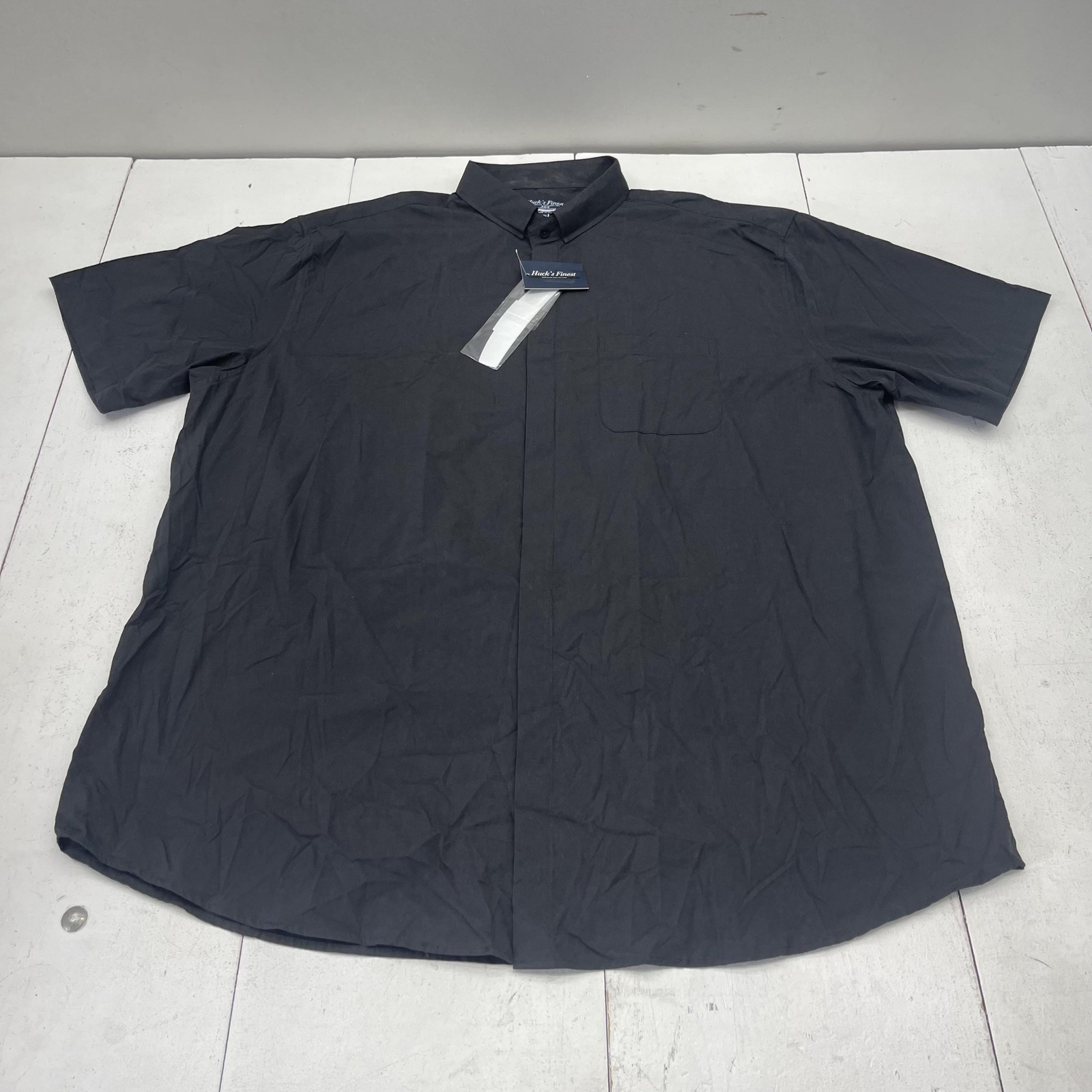 Huck’s Finest Dress Shirt Mens 20-20.5 Black Short Sleeve Button Front Pocket