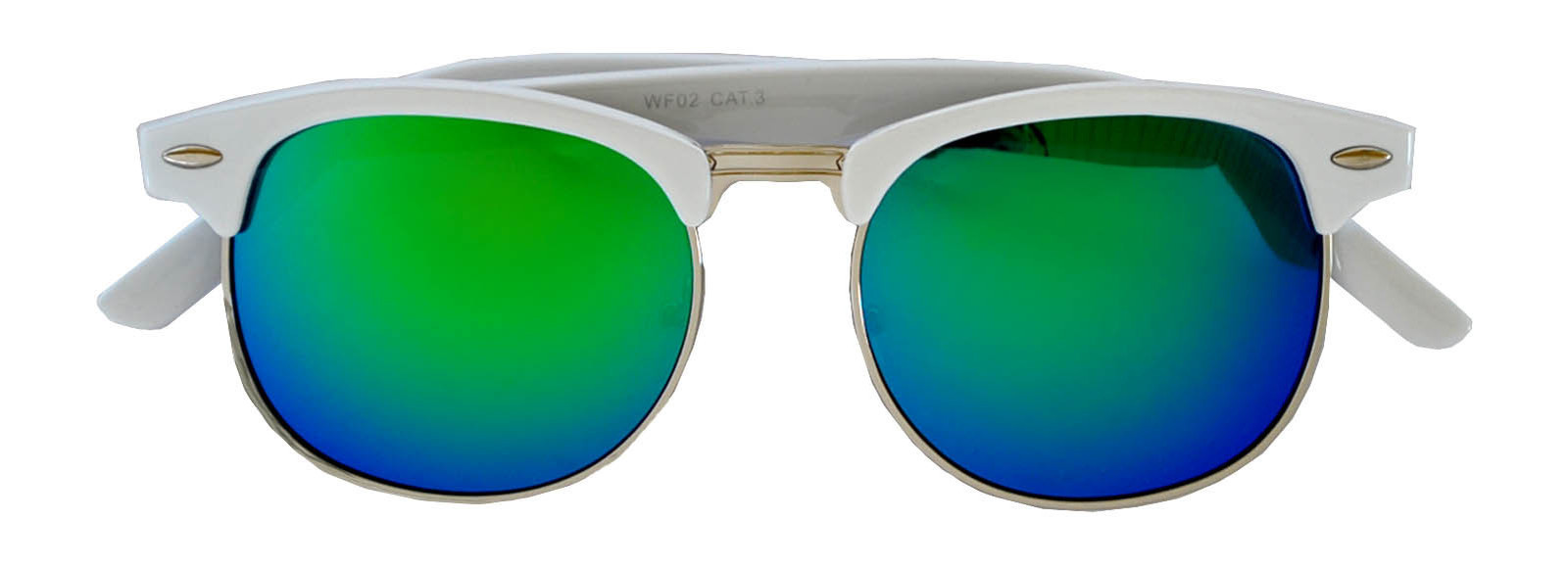 Set of 3 Half Frame Semi Rimless Horn Rim Sunglasses White Frame Mirror Lens