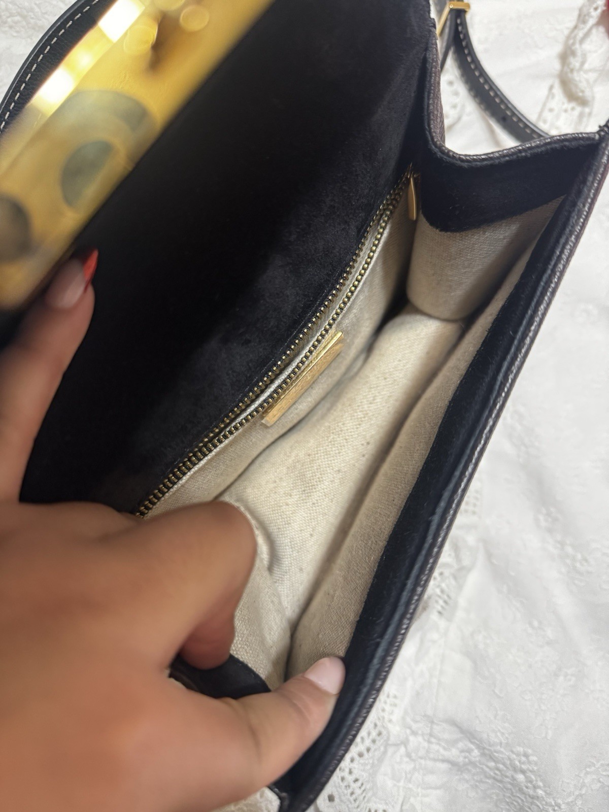 Carolina Herrera Monogram Logo Small Crossbody Top Handle Brown/Black Gold