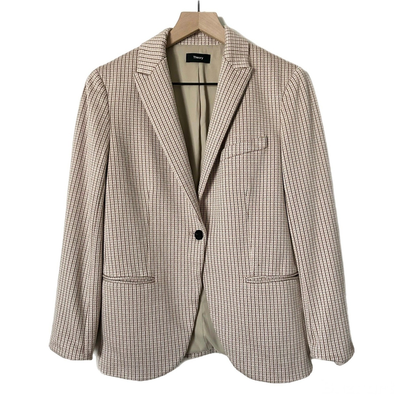 Theory Staple Blazer in Houndstooth Eco Knit Tan Single Button Size 2