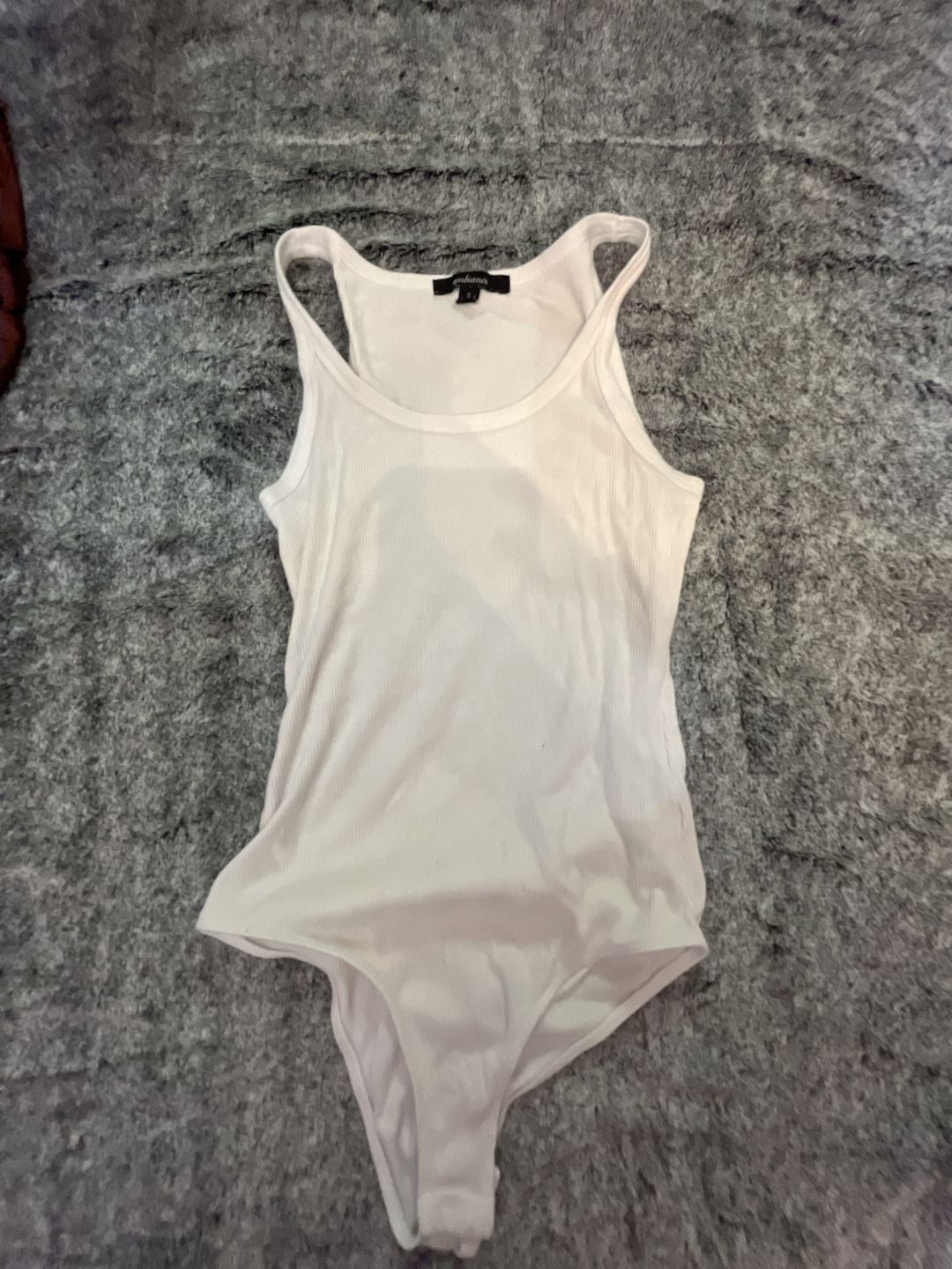 Ambiance White Ribbed Sleeveless Thong Bodysuit Small