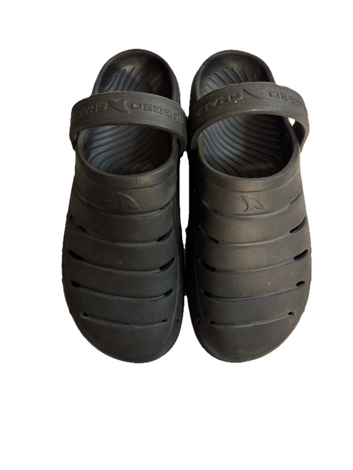 Rugged Shark Clog Sandals Size 7 Black Slip On Rubber Water Shoes