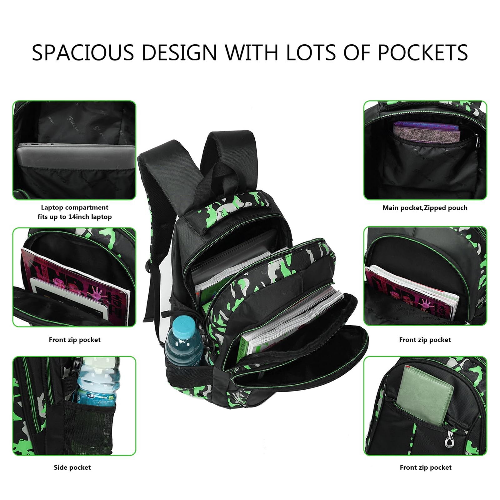 3 PCS Cool Camouflage School Backpack for Boys with Lunch Box Pencil Case