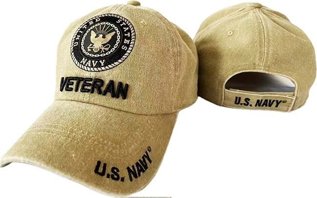 New Arrivals Official US Licensed Cap Navy Emblem Veteran Cap Subdue Khaki Color