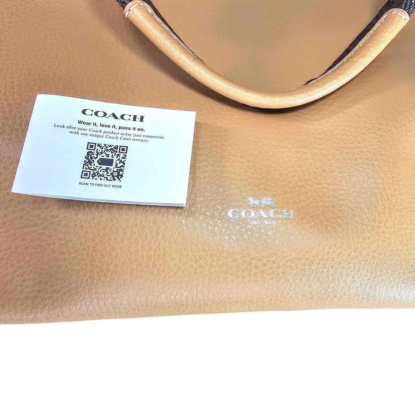 Coach 58660 Derby Tote Pebble Leather Shoulder Bag Latte Brown Yellow Lining NWT
