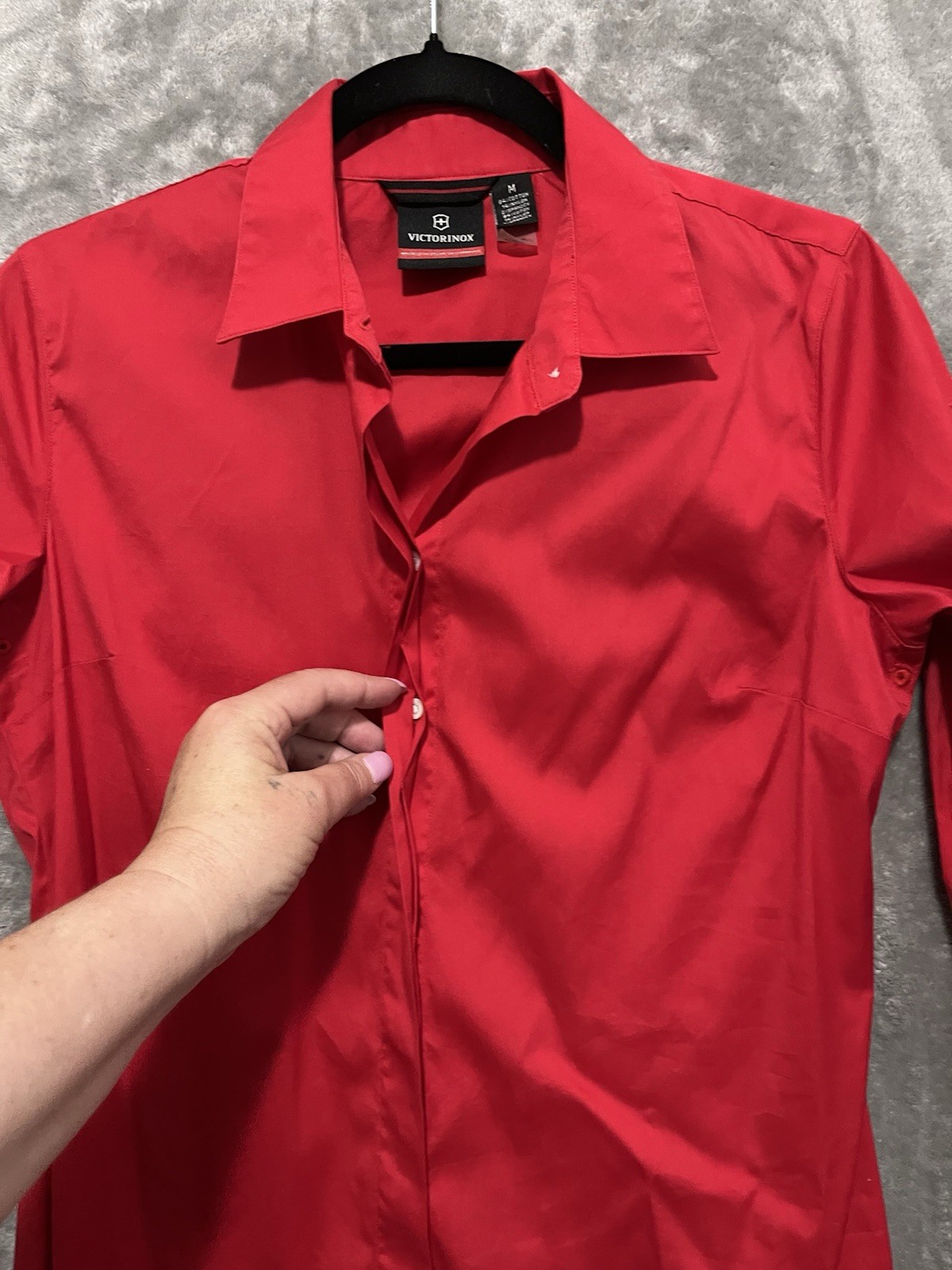 Victorinox Womens SZ Medium Red Long Sleeve Button Up Shirt Swiss Army