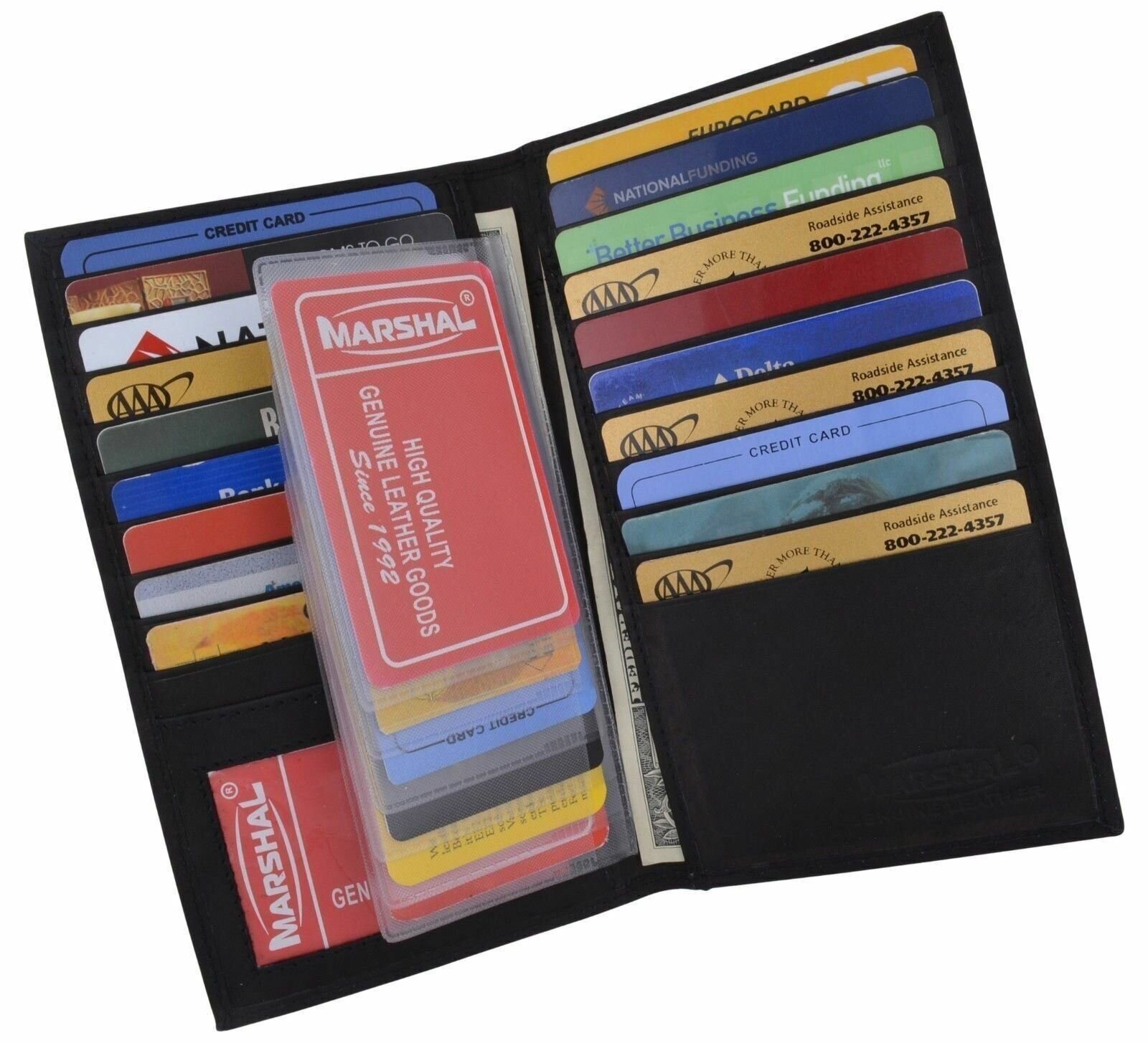 Genuine Leather Credit Card Holder Wallet 19 Card Slots + 1 ID Window NEW