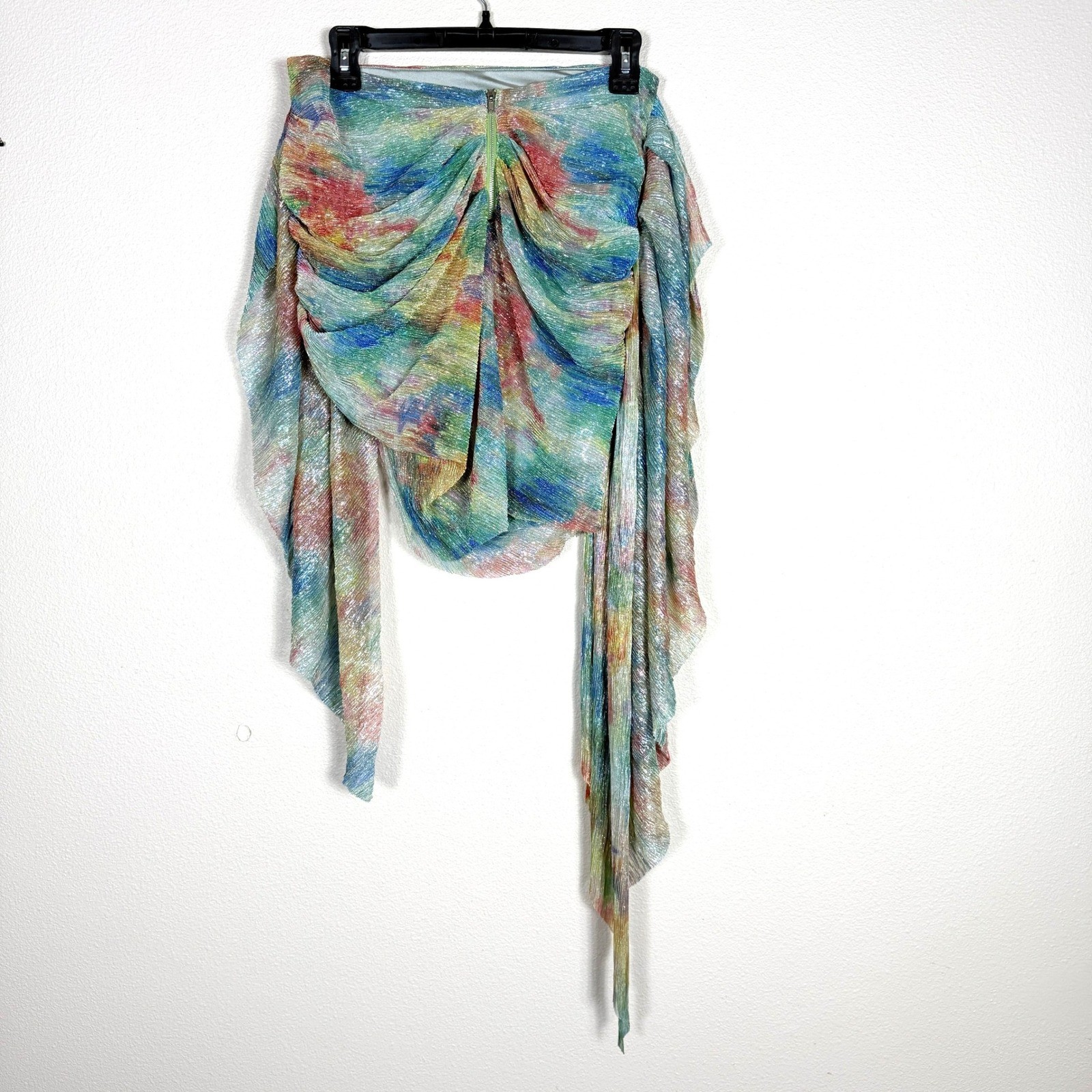 Mia Vesper Obscura Multi Color Metallic Tie Dye Draped Mini Skirt Size Medium