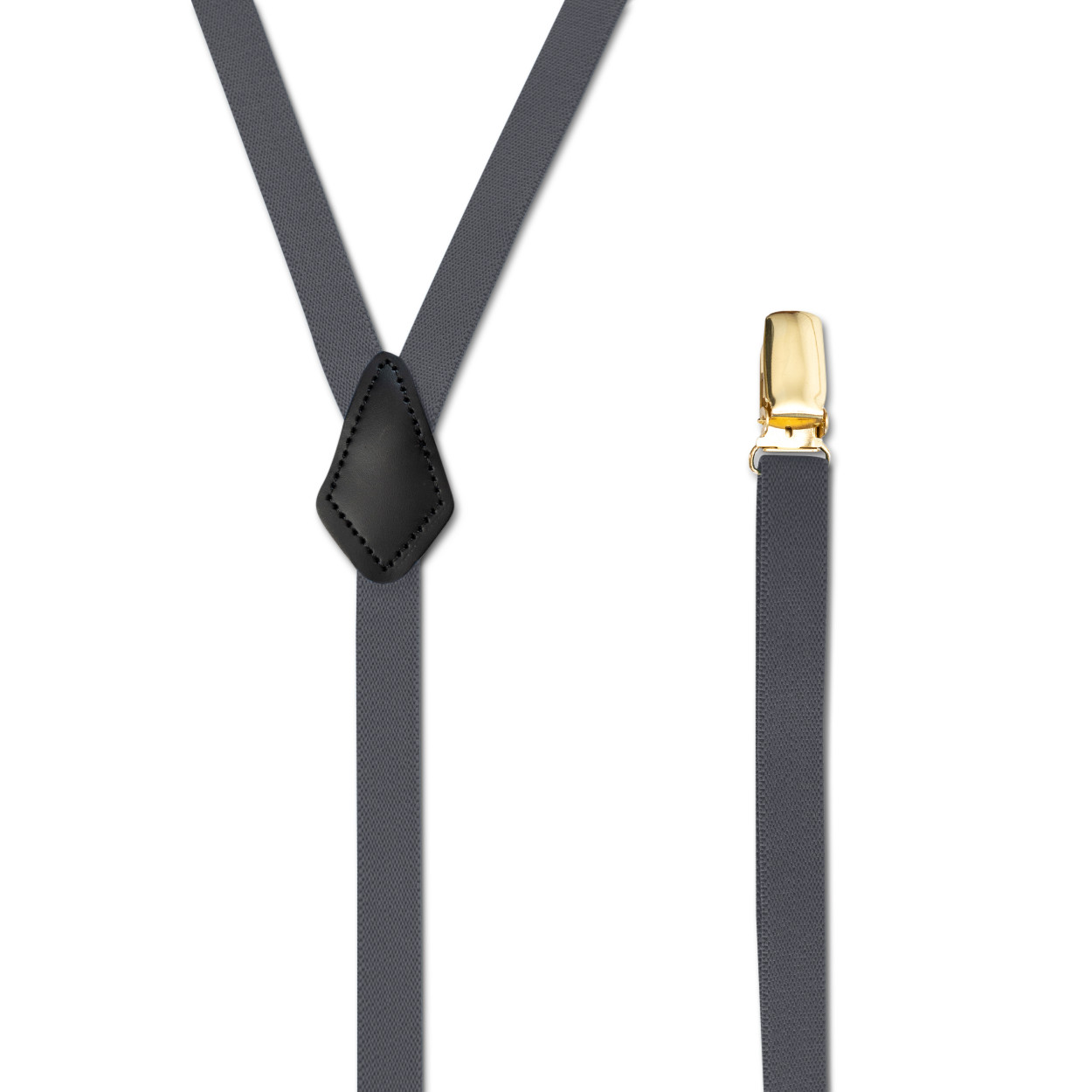 Men’s Goldtone Metal Suspenders with Clip On, Y Style & Leather Patch, USA Made