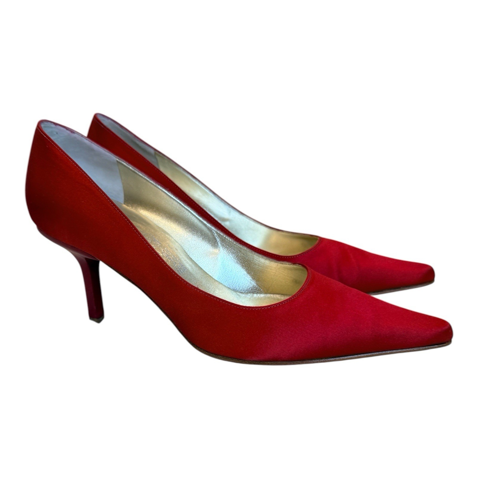 Vintage 1960s Salvatore Ferragamo Red Satin Pumps Heels 8.5 Made in Italy RARE