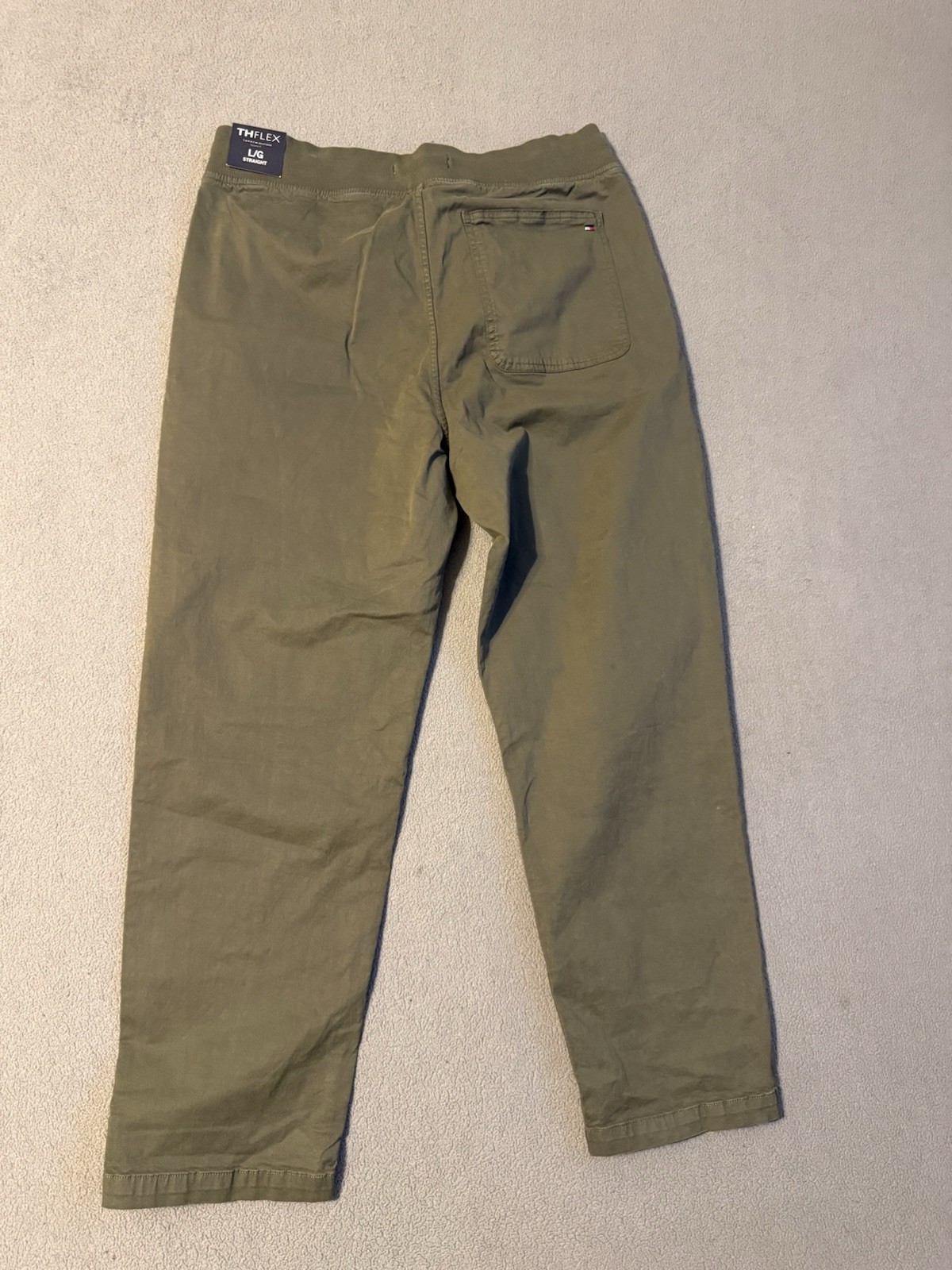 Tommy Hilfiger THFLEX Men’s Green Solid Chino Pants Straight Leg Drawstring L