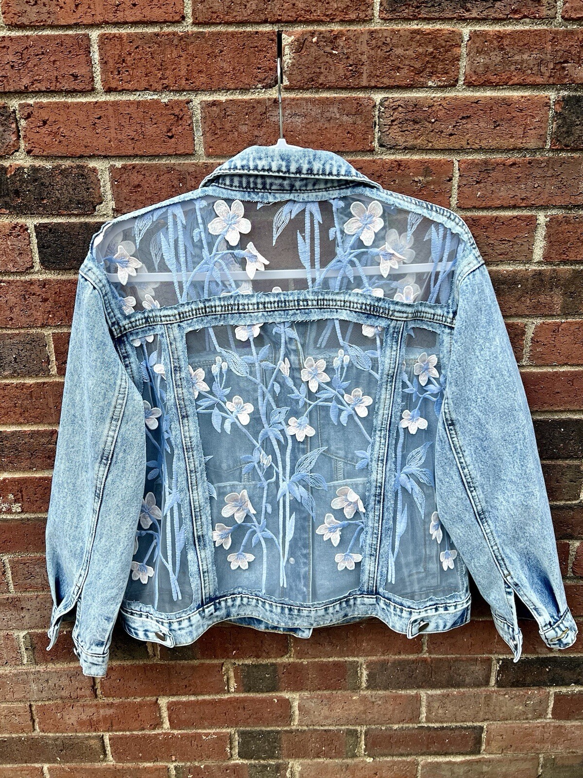 Custom blue denim jacket for women, Oversized Light Wash Jacket – Size Large