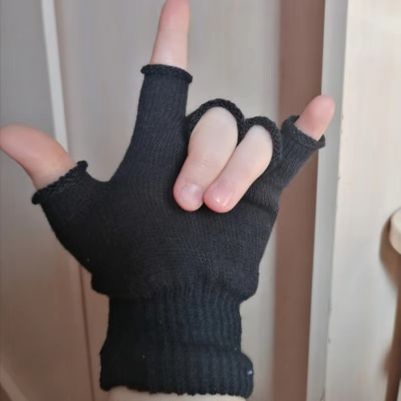 Winter Fingerless Gloves Open Finger Black Soft Warm Knitted Glove Unisex *AUS*