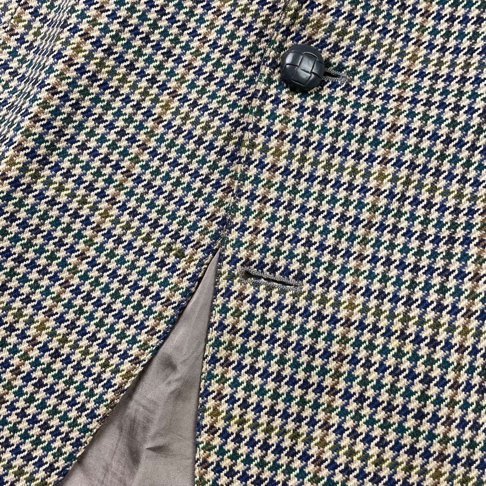 VTG Avoca Man Men’s Wool Tweed Blazer Beige/Blue Houndstooth • Ireland • 44R
